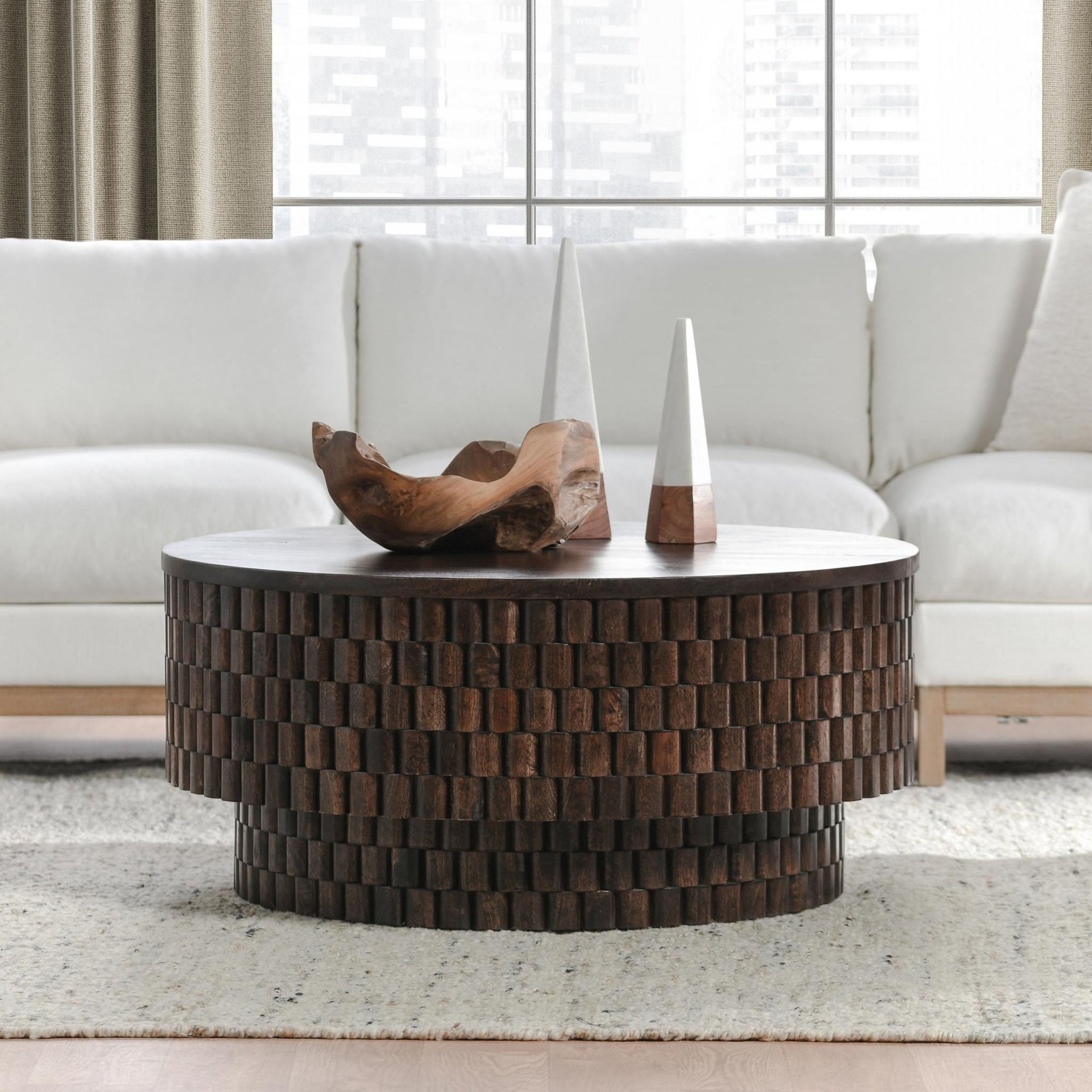 Norwood Solid Wood Round Table, Bark Brown