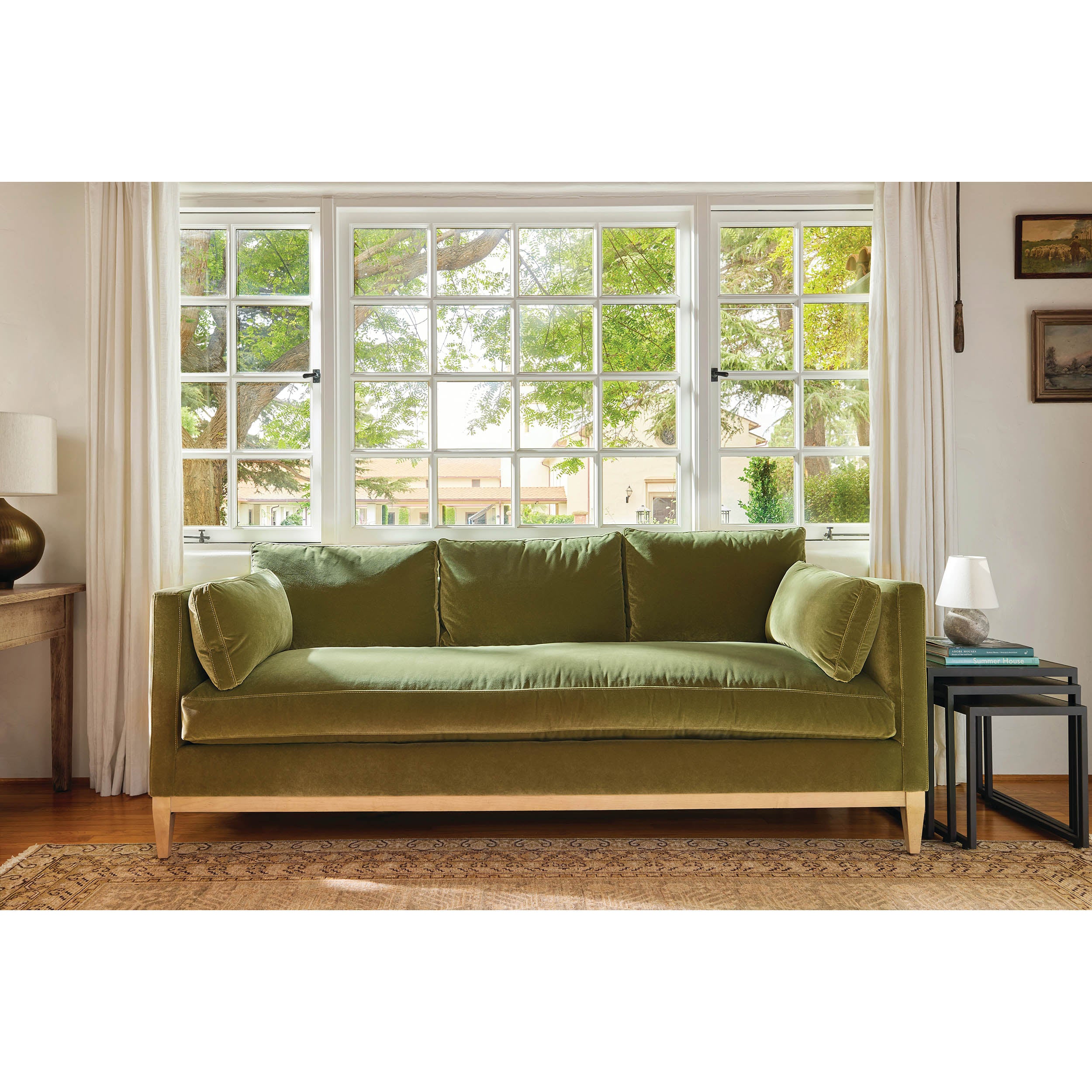 Quick Ship Leo Velvet Sofa, Green