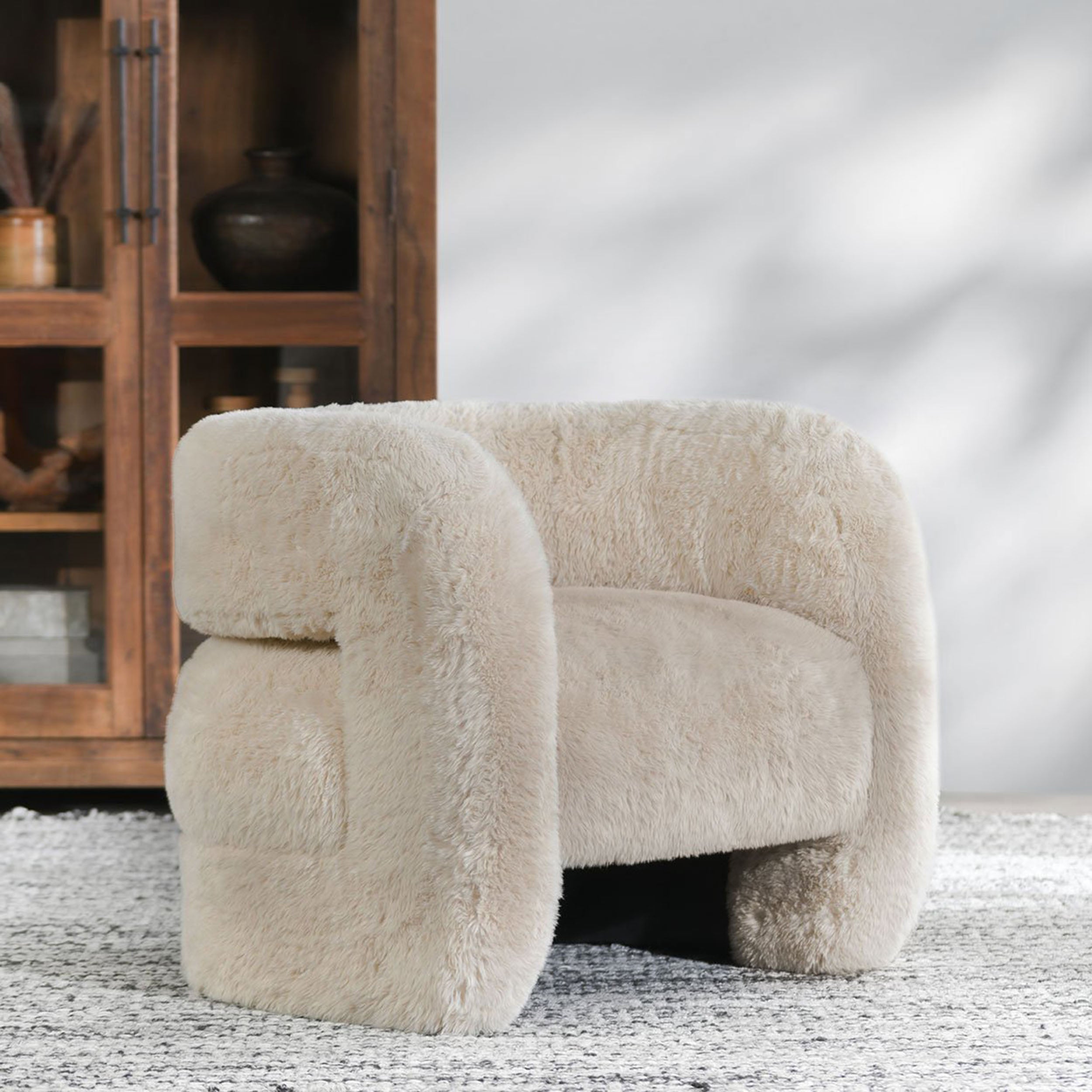 Teddy Plush Accent Chair, Beige