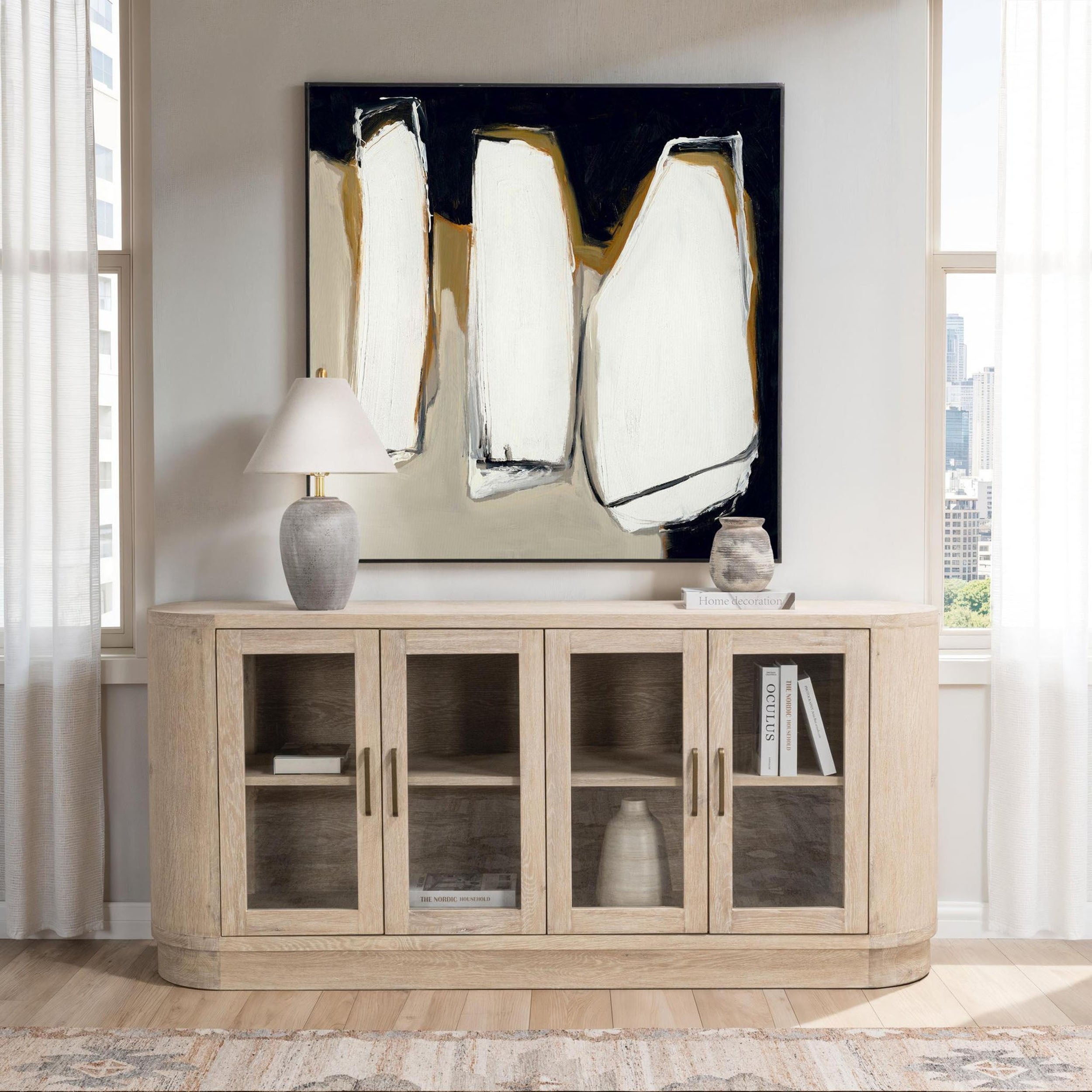 Vander Solid Wood 4Dr Buffet, Cream Washed