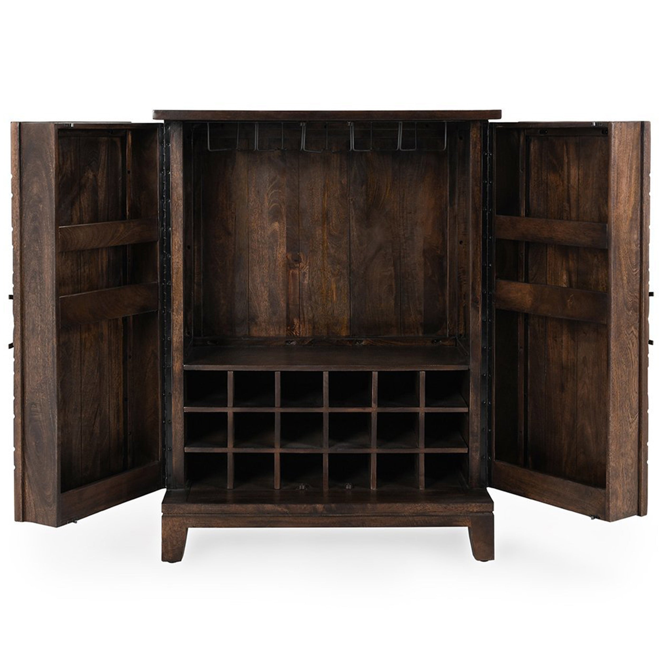Vivian Solid Wood Bar Cabinet, Bark Brown