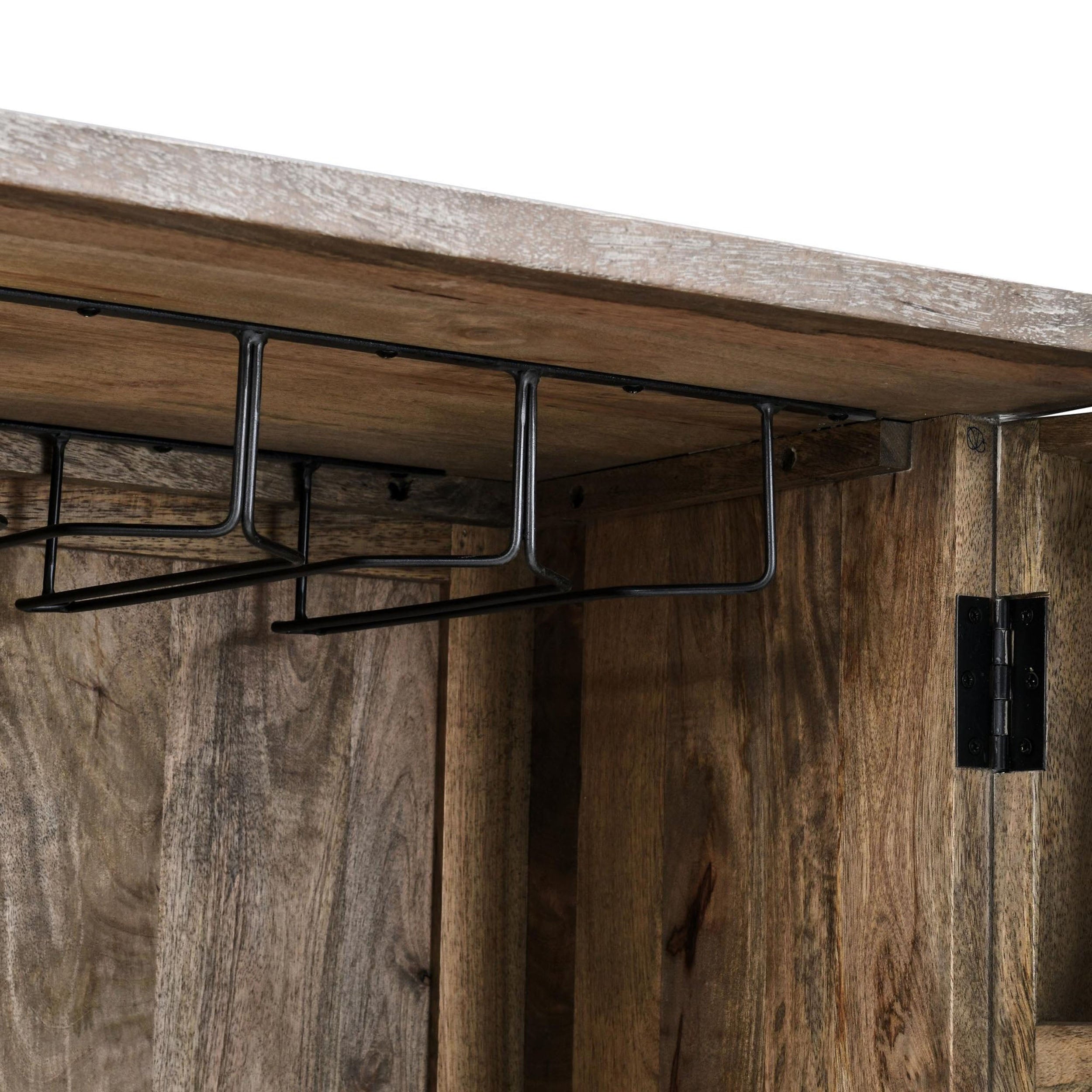 Vivian Solid Wood Bar Cabinet, Distressed Taupe