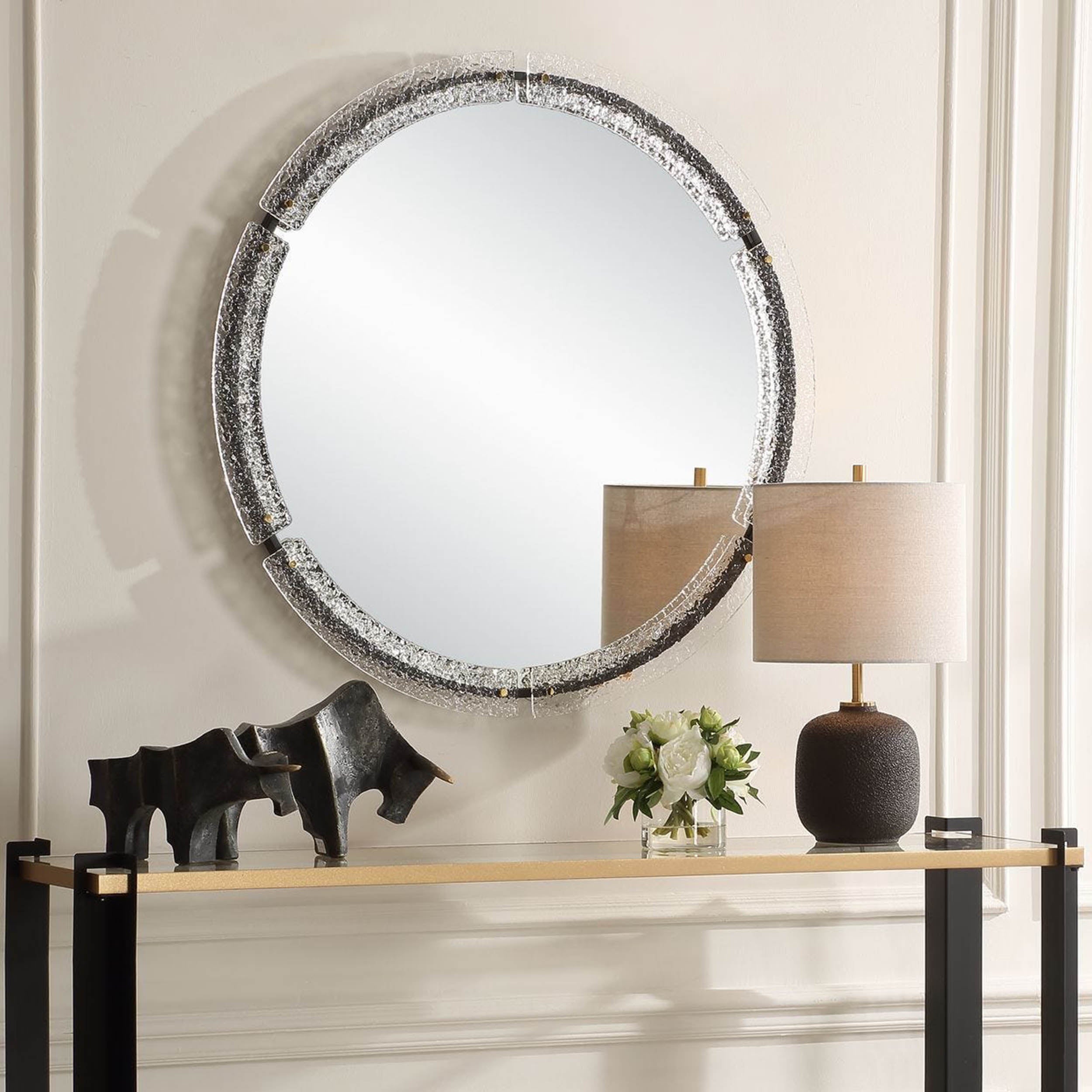 Crystalline Round Mirror, Black
