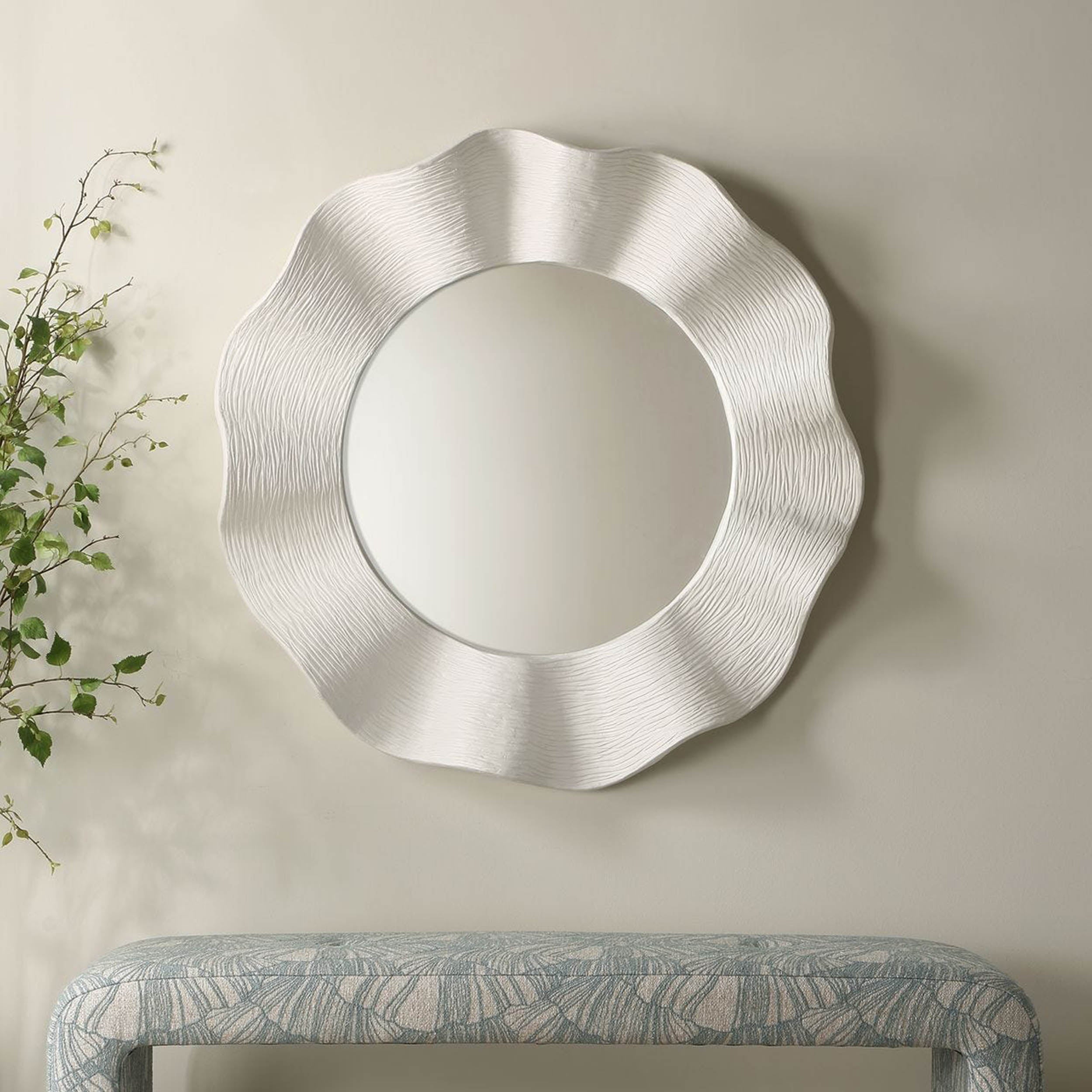 Wave Length Round Mirror, White