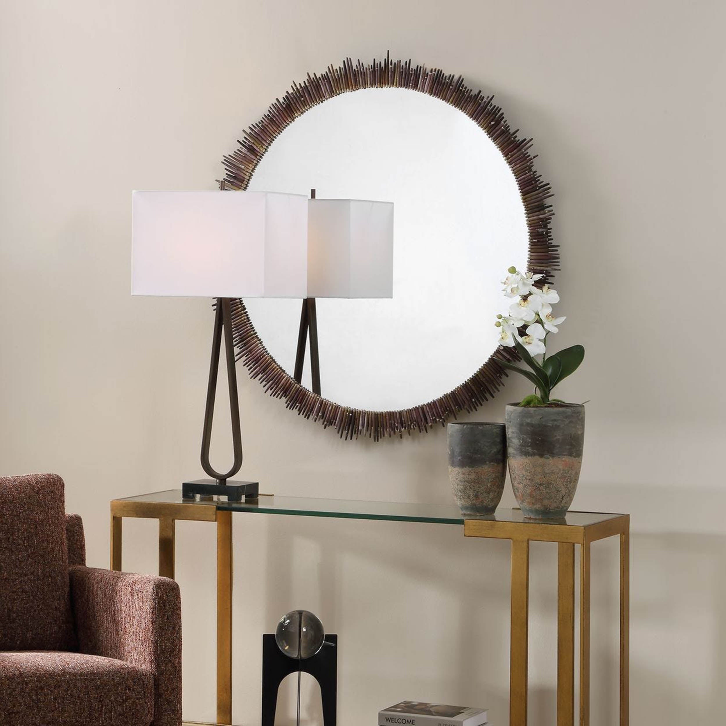 Tiger Sea Urchin Round Mirror, Brown