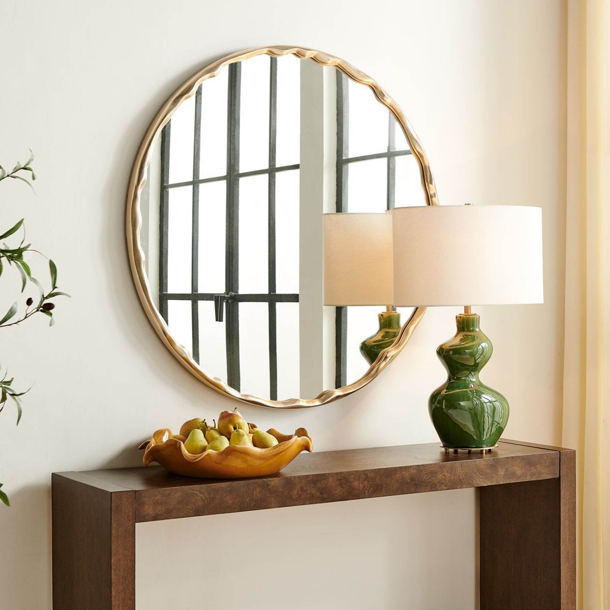 Crinkle Round Mirror, Gold