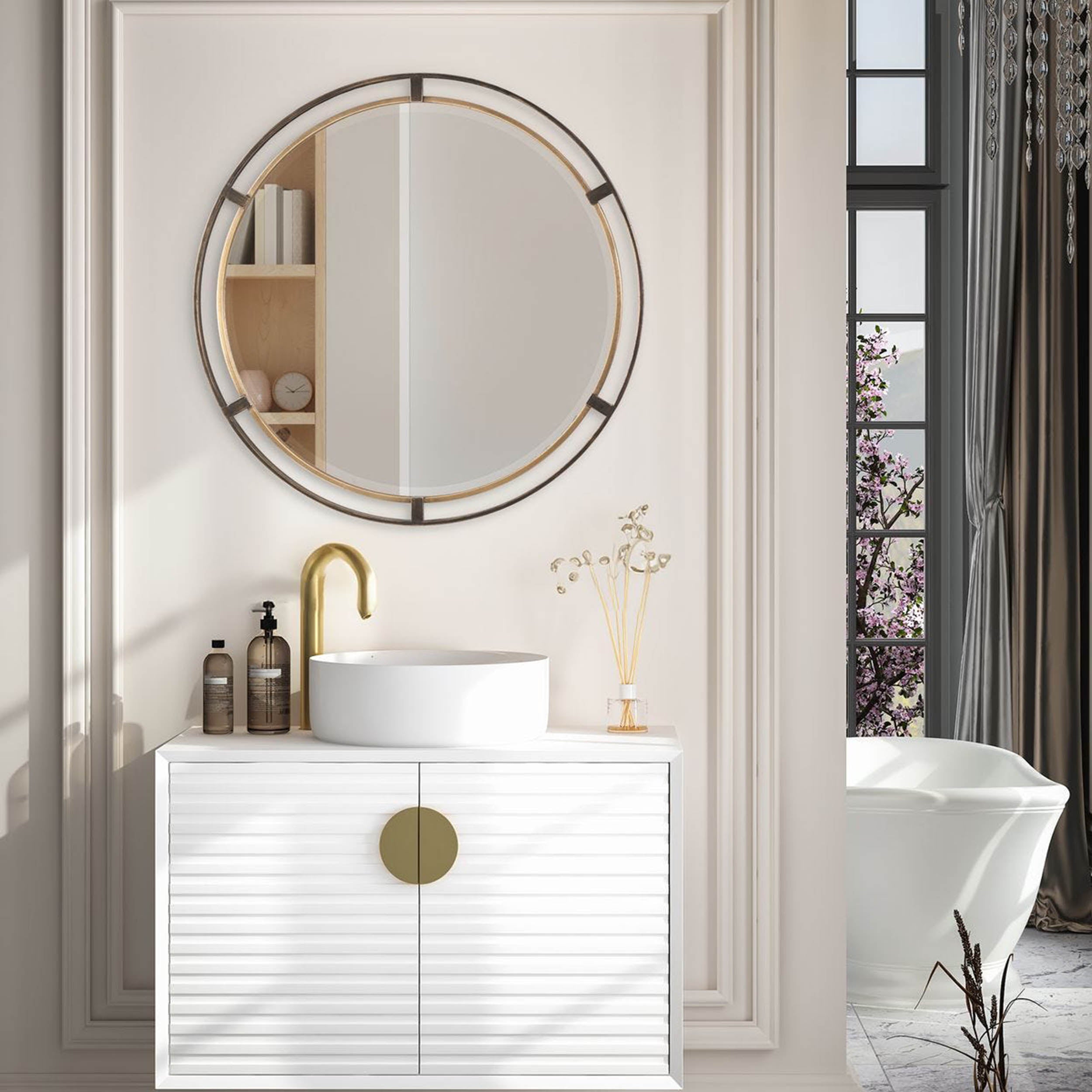 Carrizo Round Mirror, Bronze