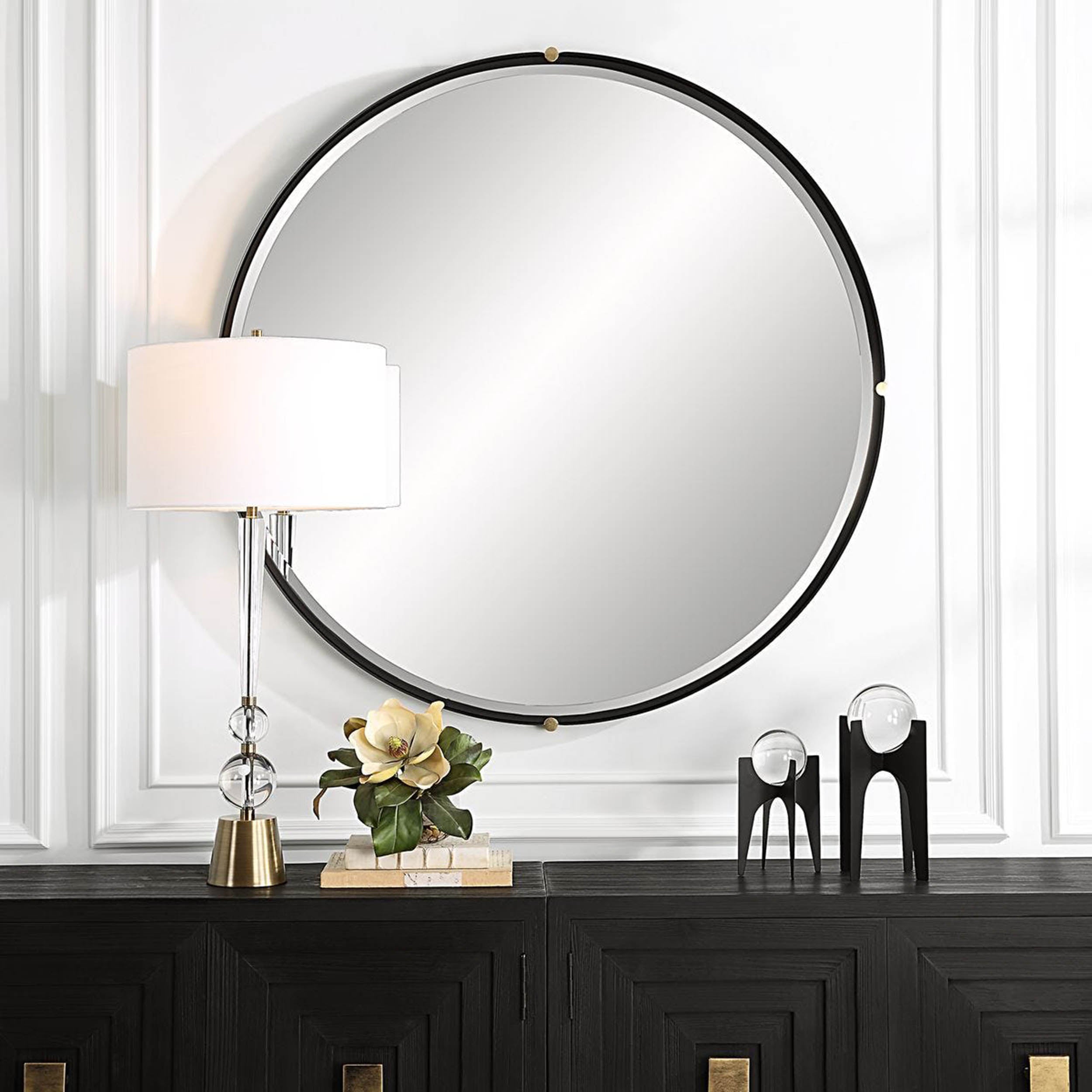 Bonded Round Mirror, Black