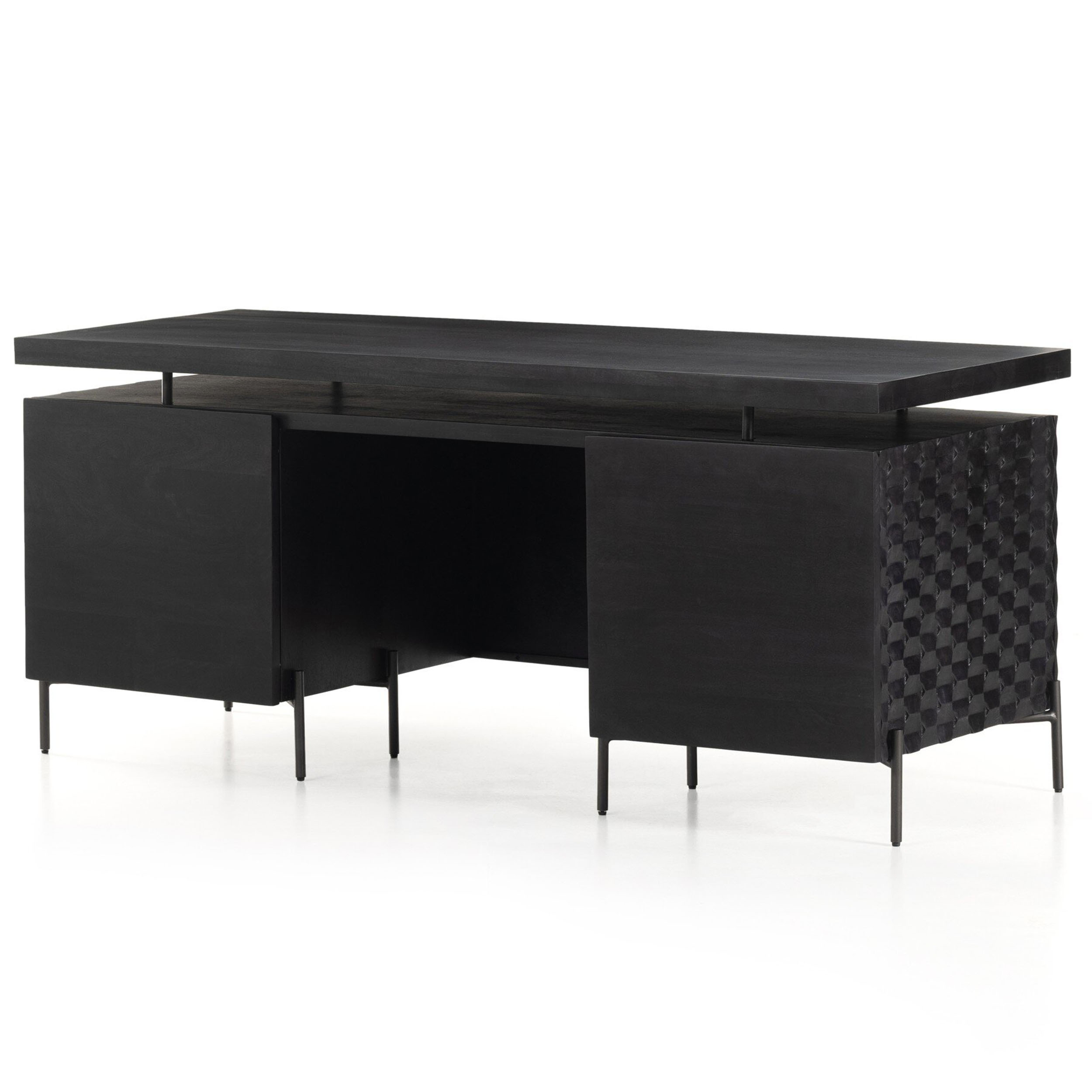 Raffael Desk, Gunmetal, Carved Black Wash