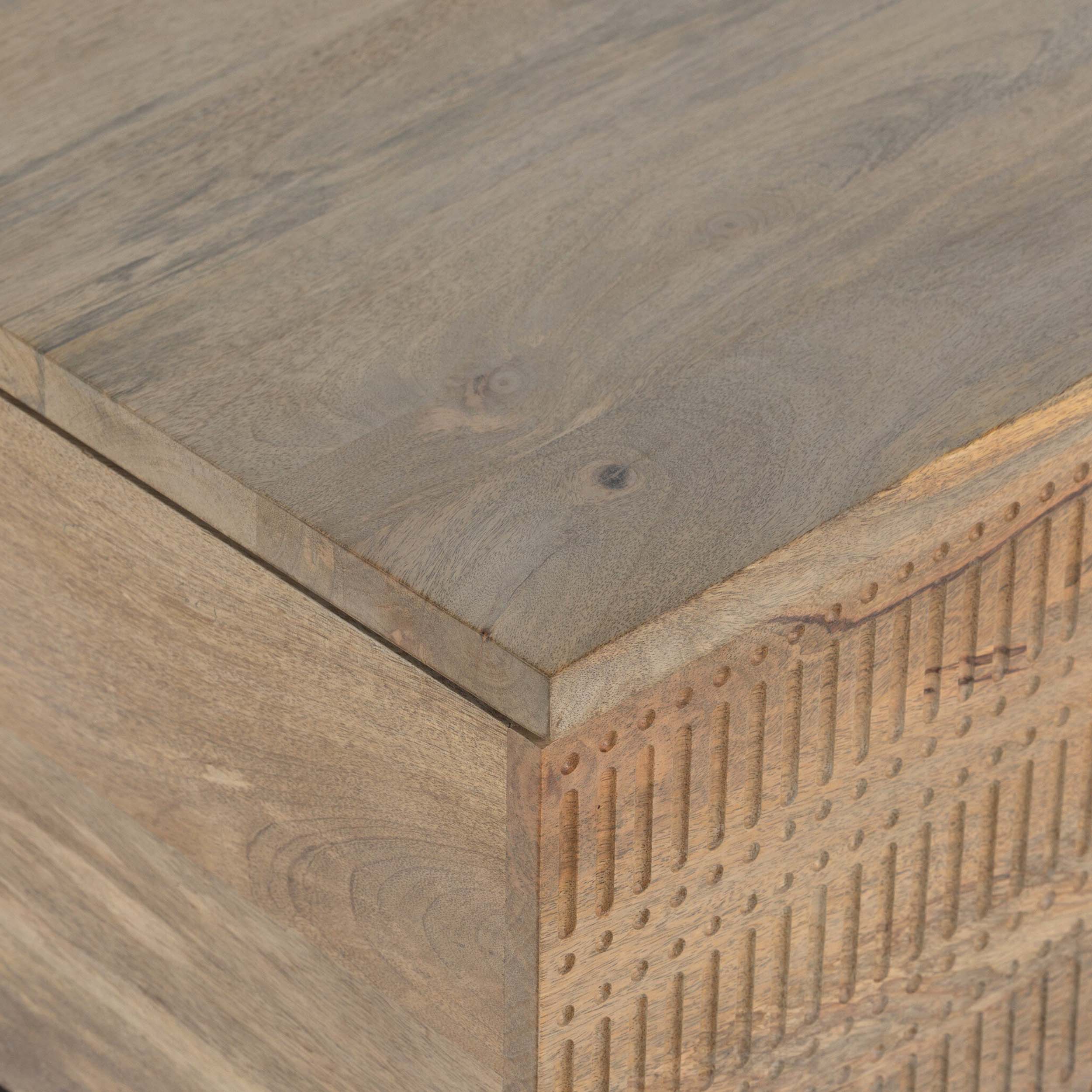 Kelby Storage Bunching Table, Gunmetal, Light Wash Carved