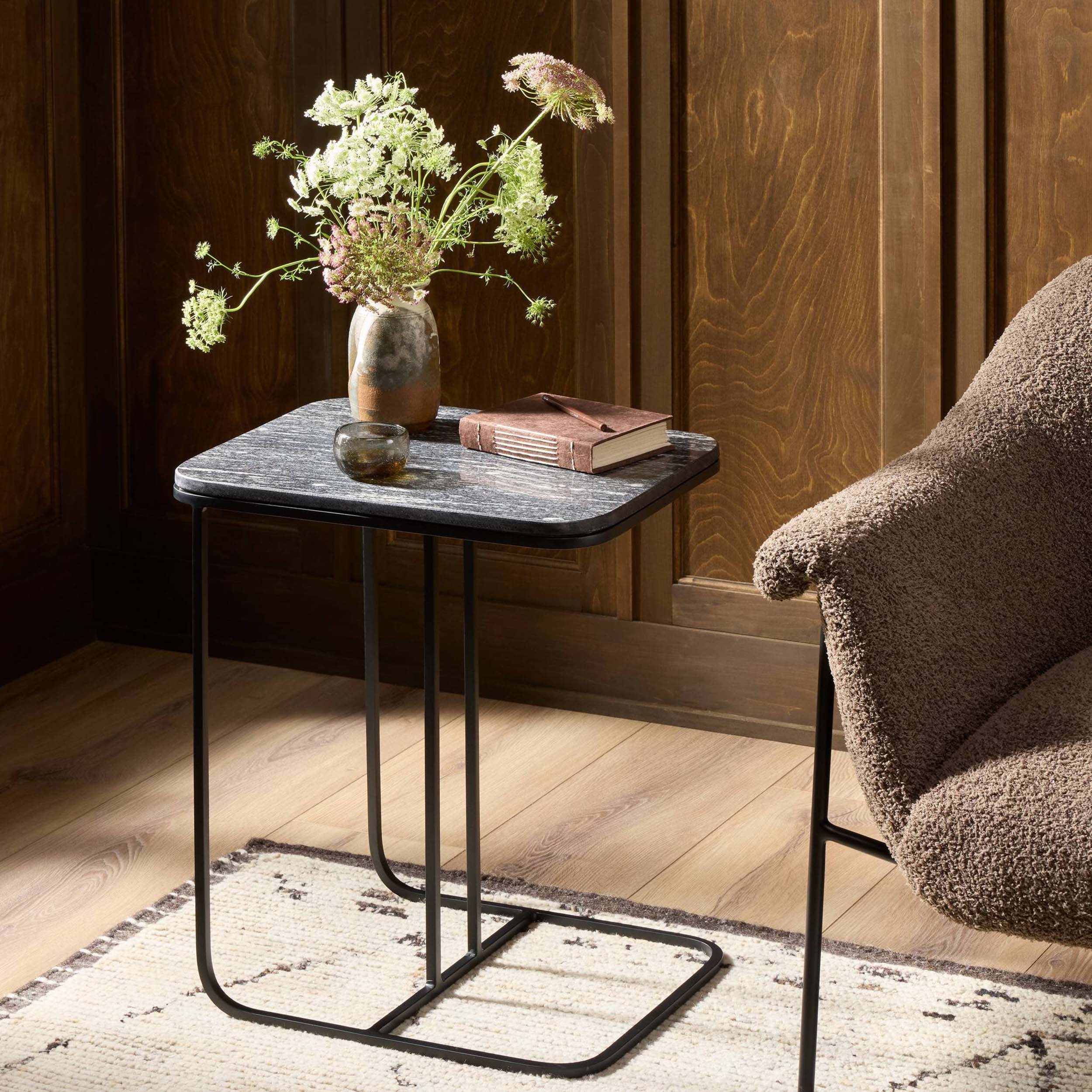 Adalley C Table, Polished Black Marble