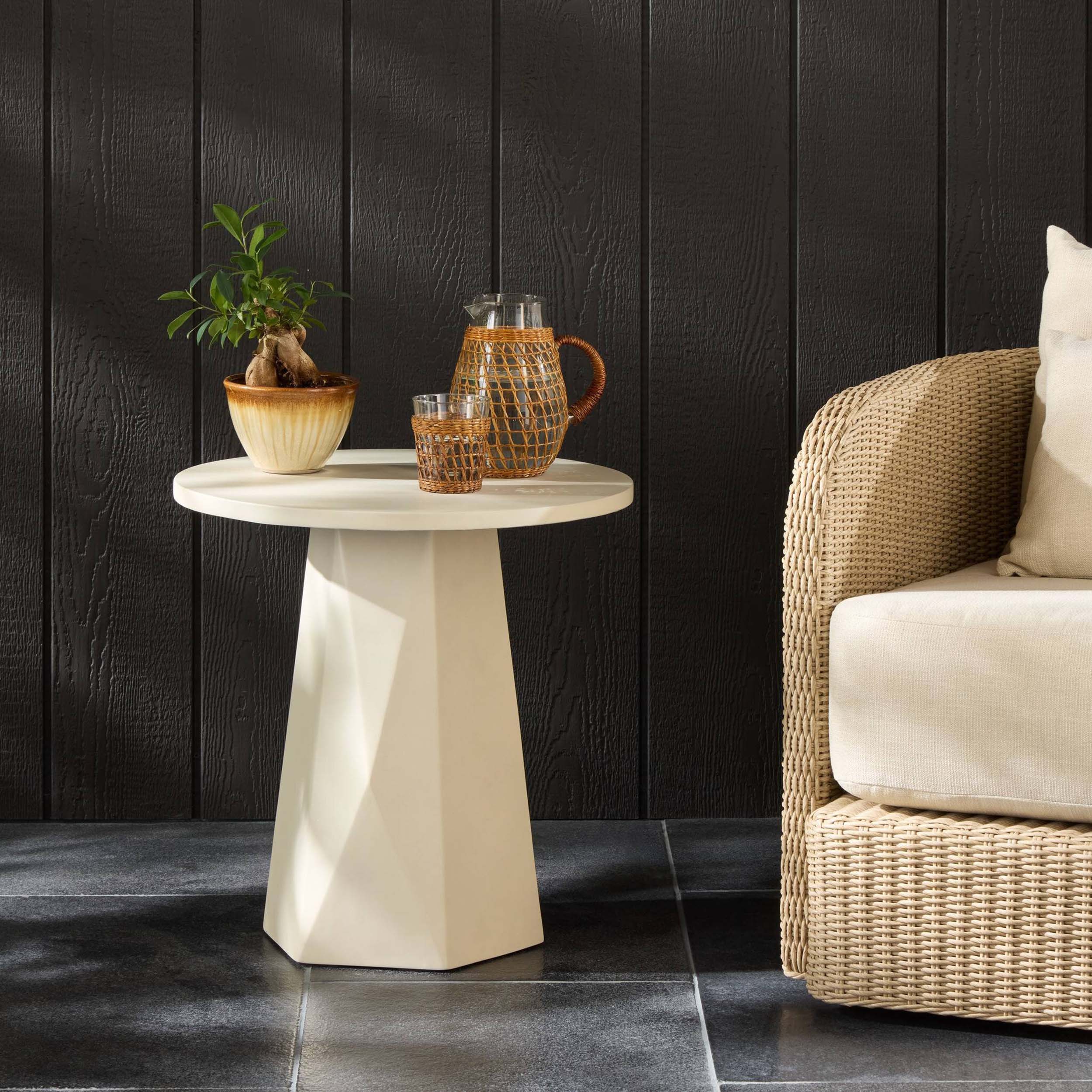 Bowman Outdoor End Table, White Concrete