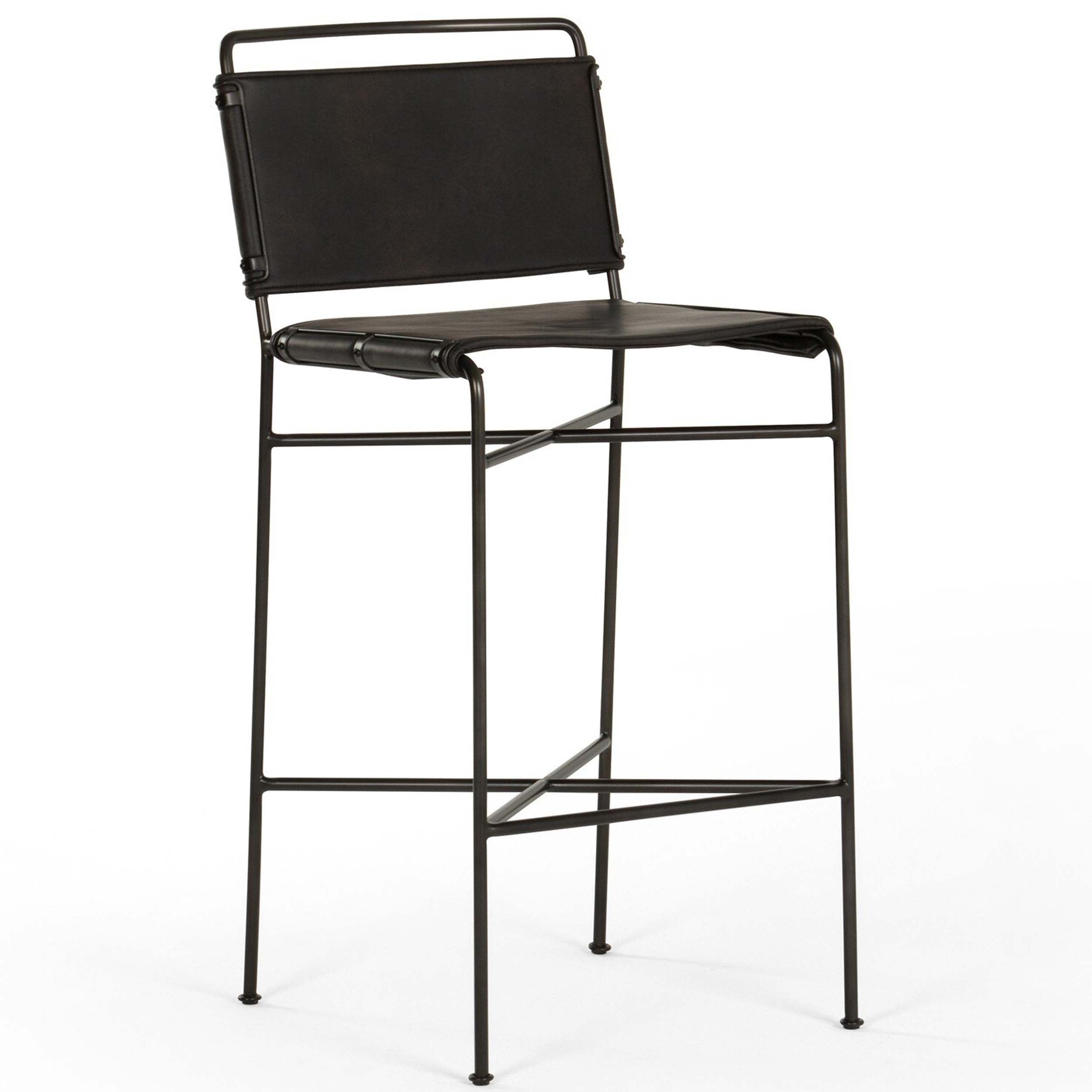 Wharton Bar + Counter Stool, Distressed Black