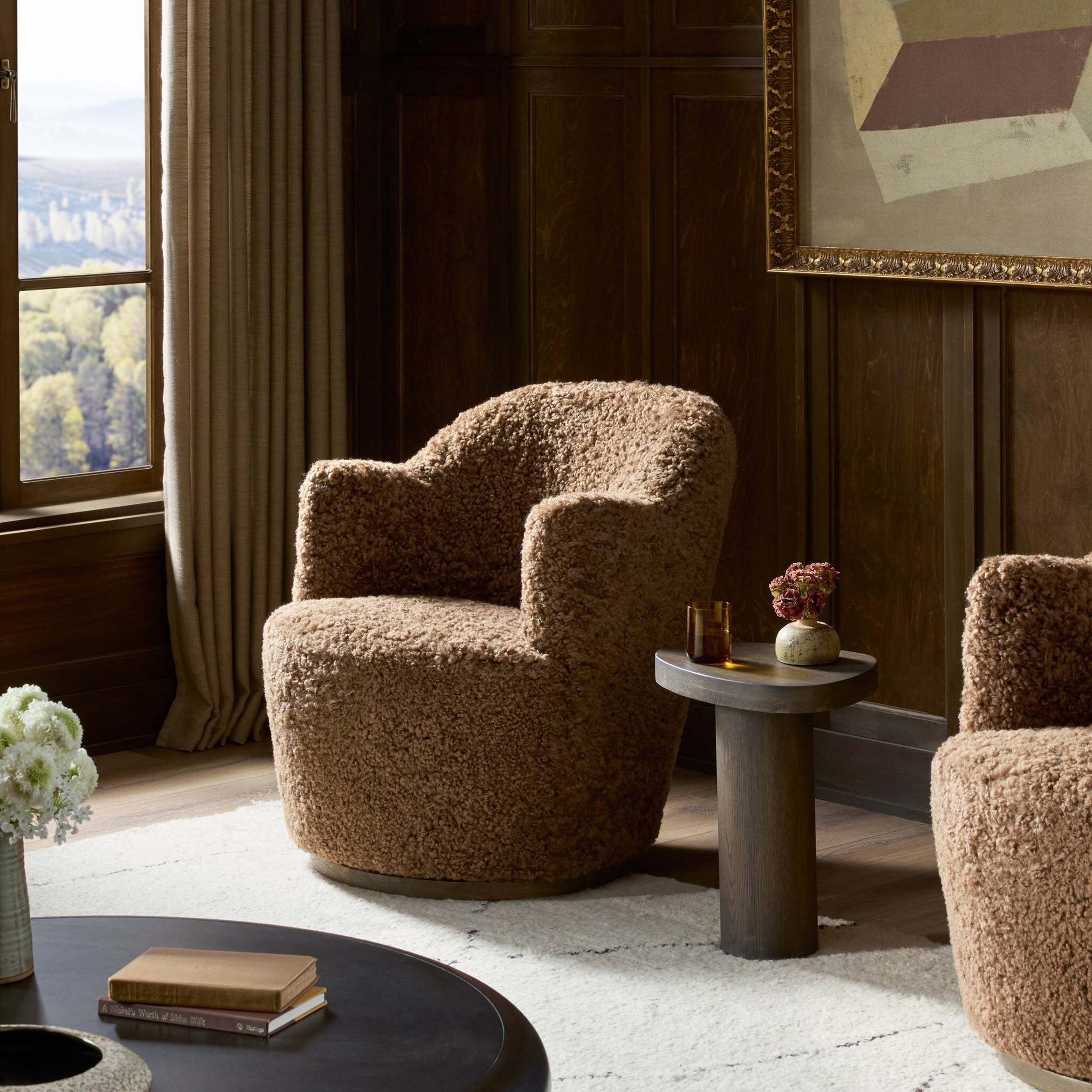 Aurora Swivel Chair, Amber Shearling