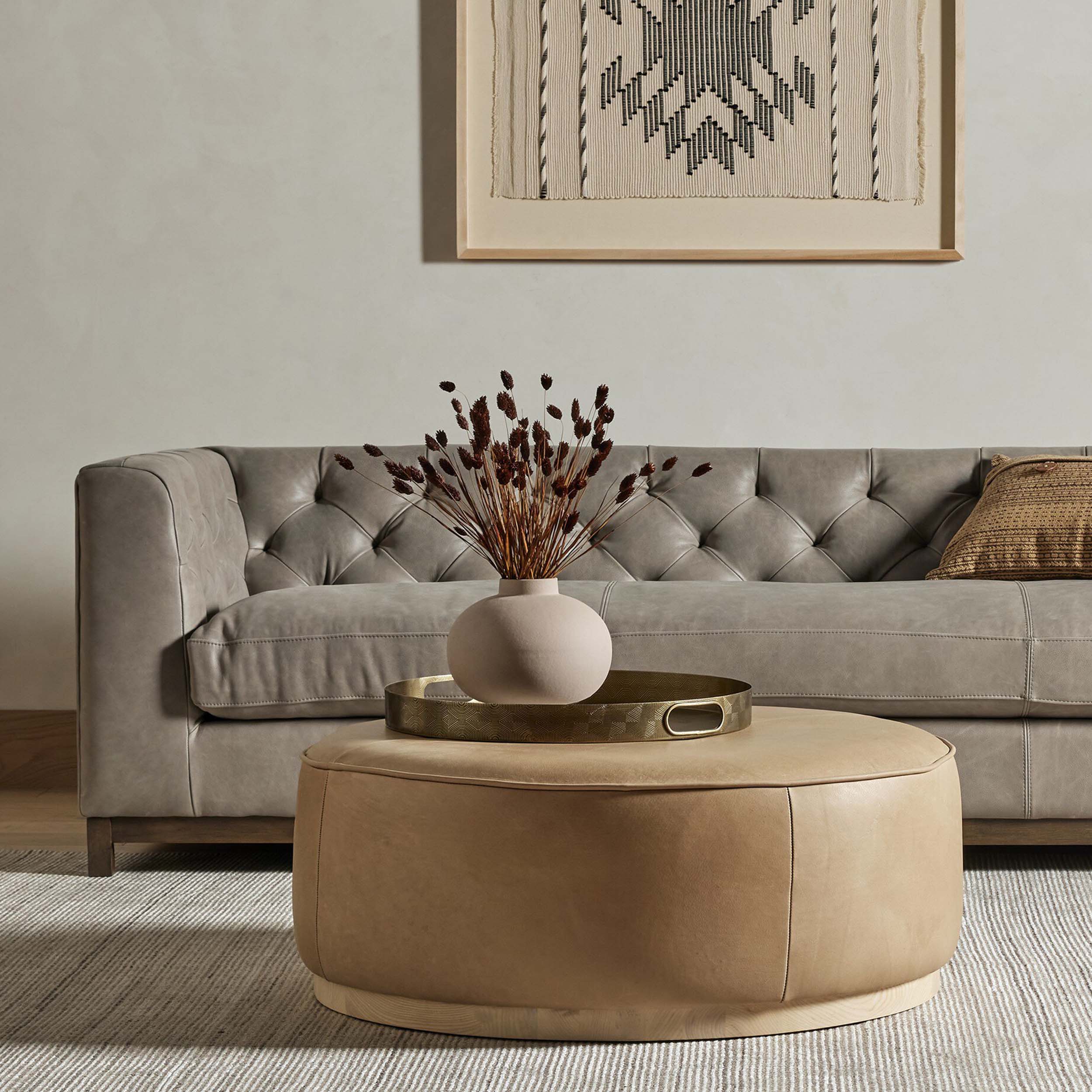 Sinclair Large Round Ottoman, Harness Burlap