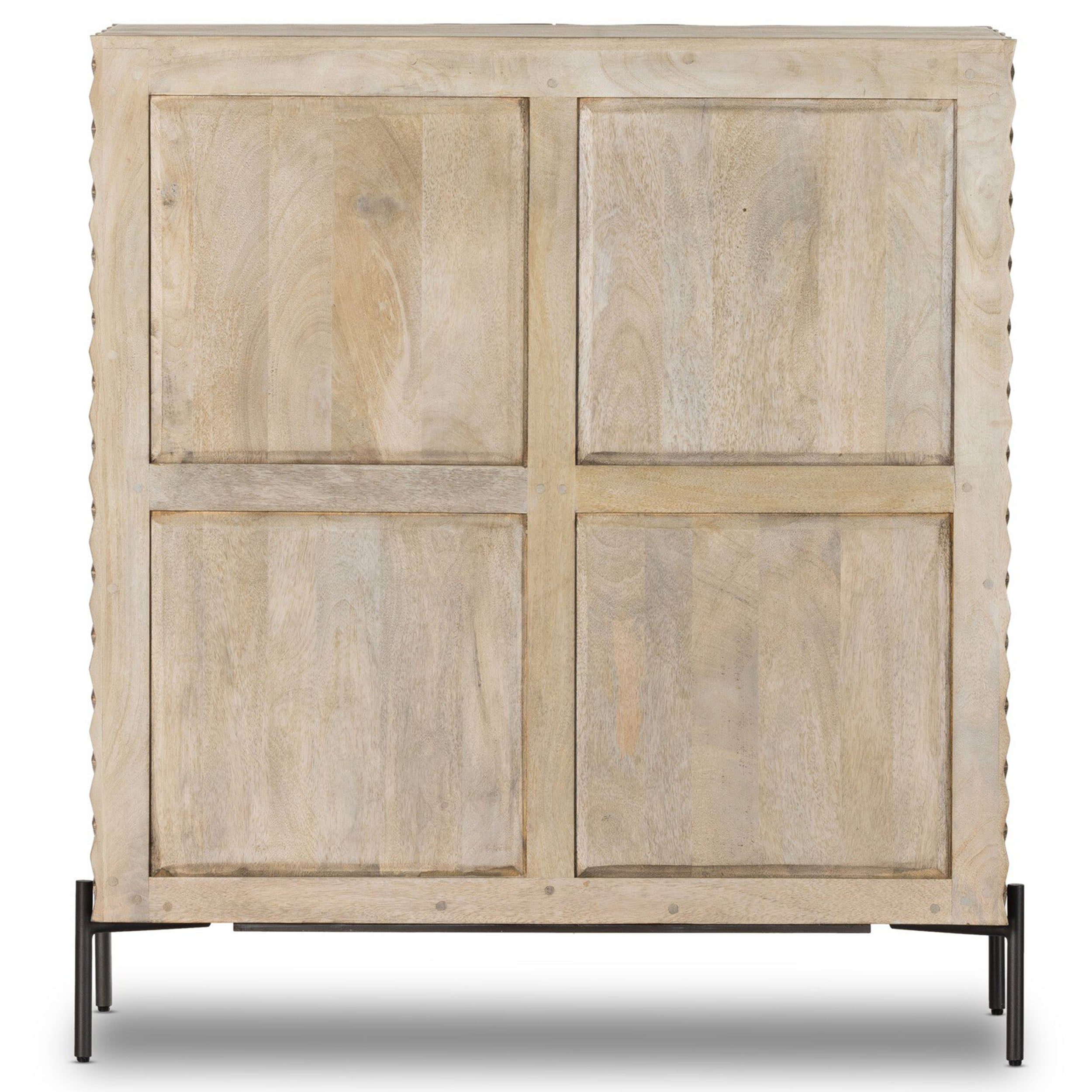 Raffael Bar Cabinet, Carved Stonewash Grey Mango
