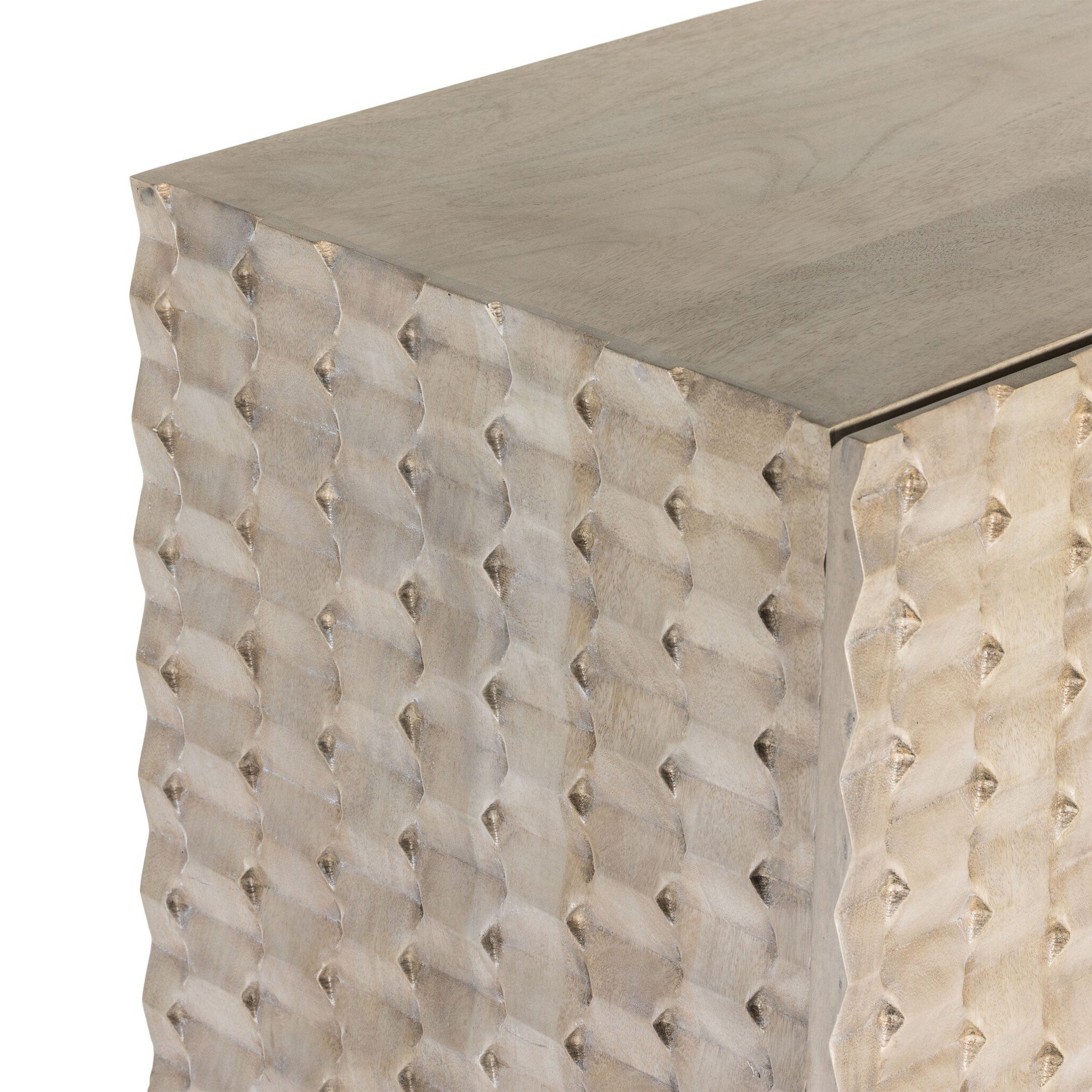 Raffael Bar Cabinet, Carved Stonewash Grey Mango
