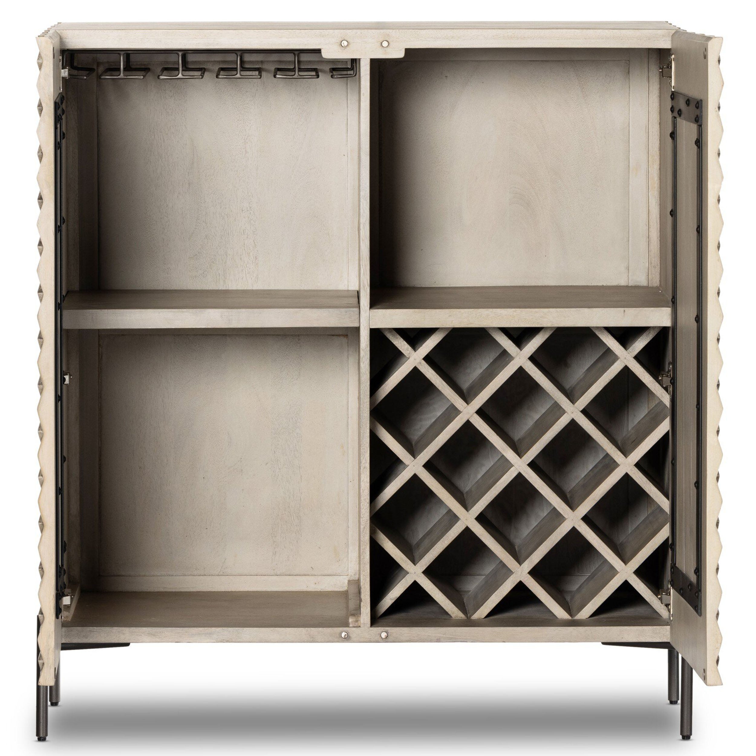 Raffael Bar Cabinet, Carved Stonewash Grey Mango