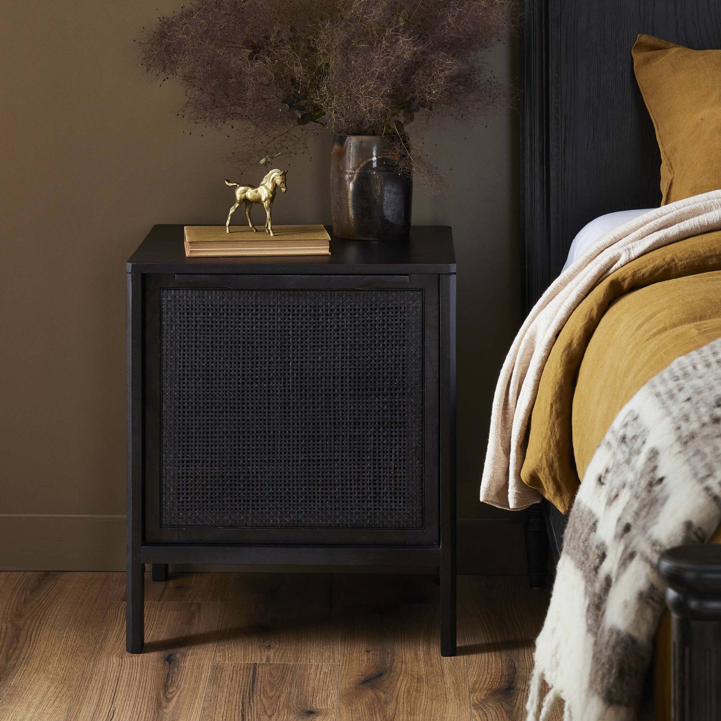 Sydney Nightstand, Black Wash/Black Cane