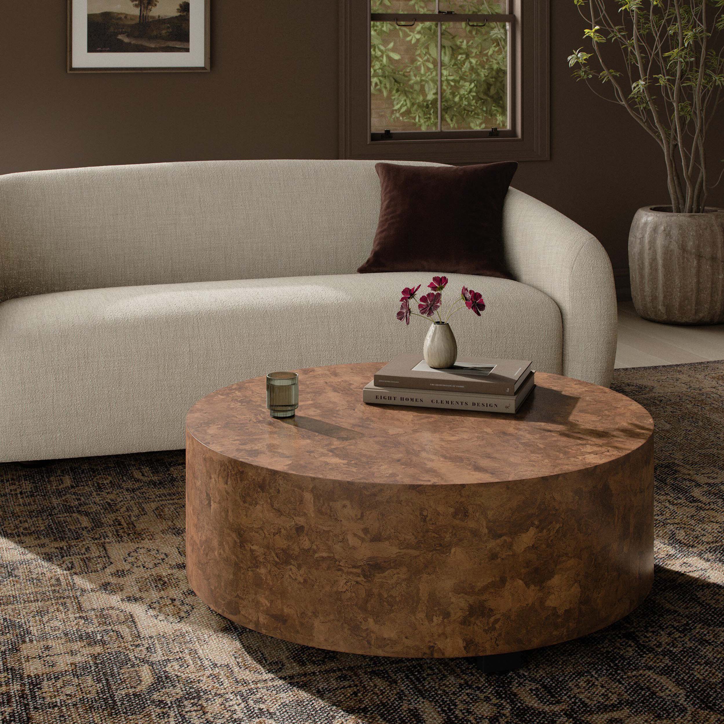 Hudson Round Coffee Table, Dark Bark Paper