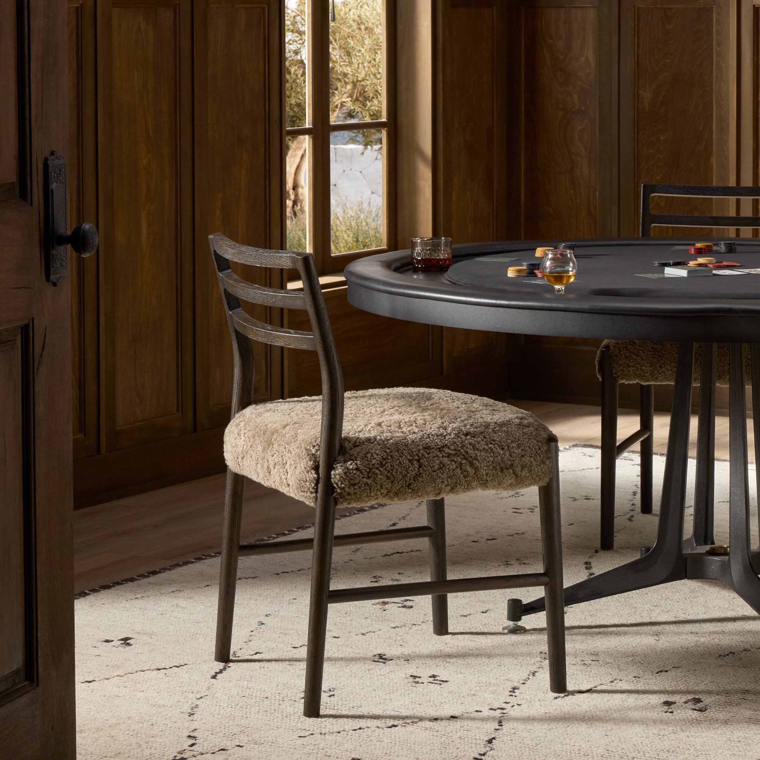 Glenmore Dining Chair, Taupe Shearling, Light Carbon