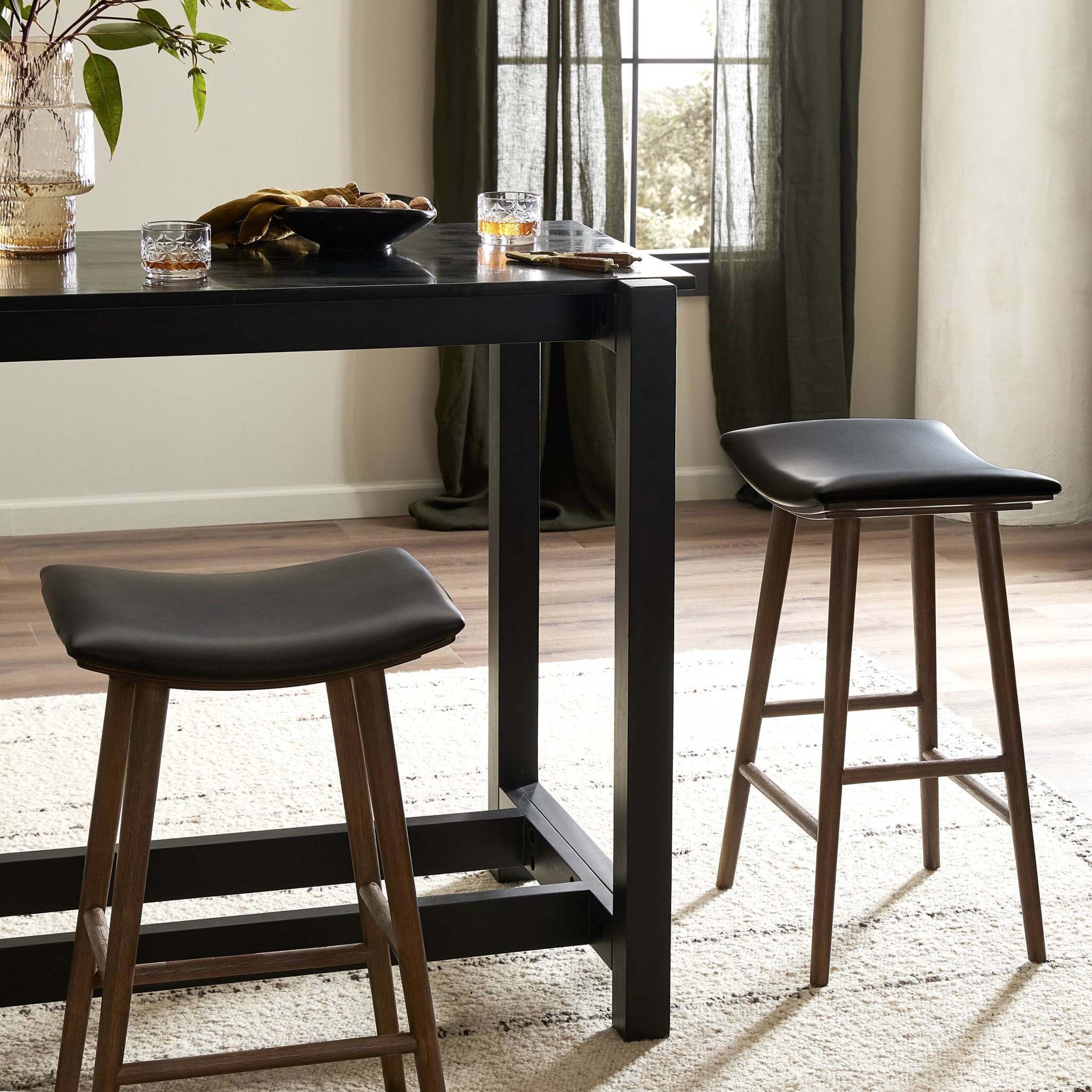 Union Bar + Counter Stool, Distressed Black, Warm Parawood