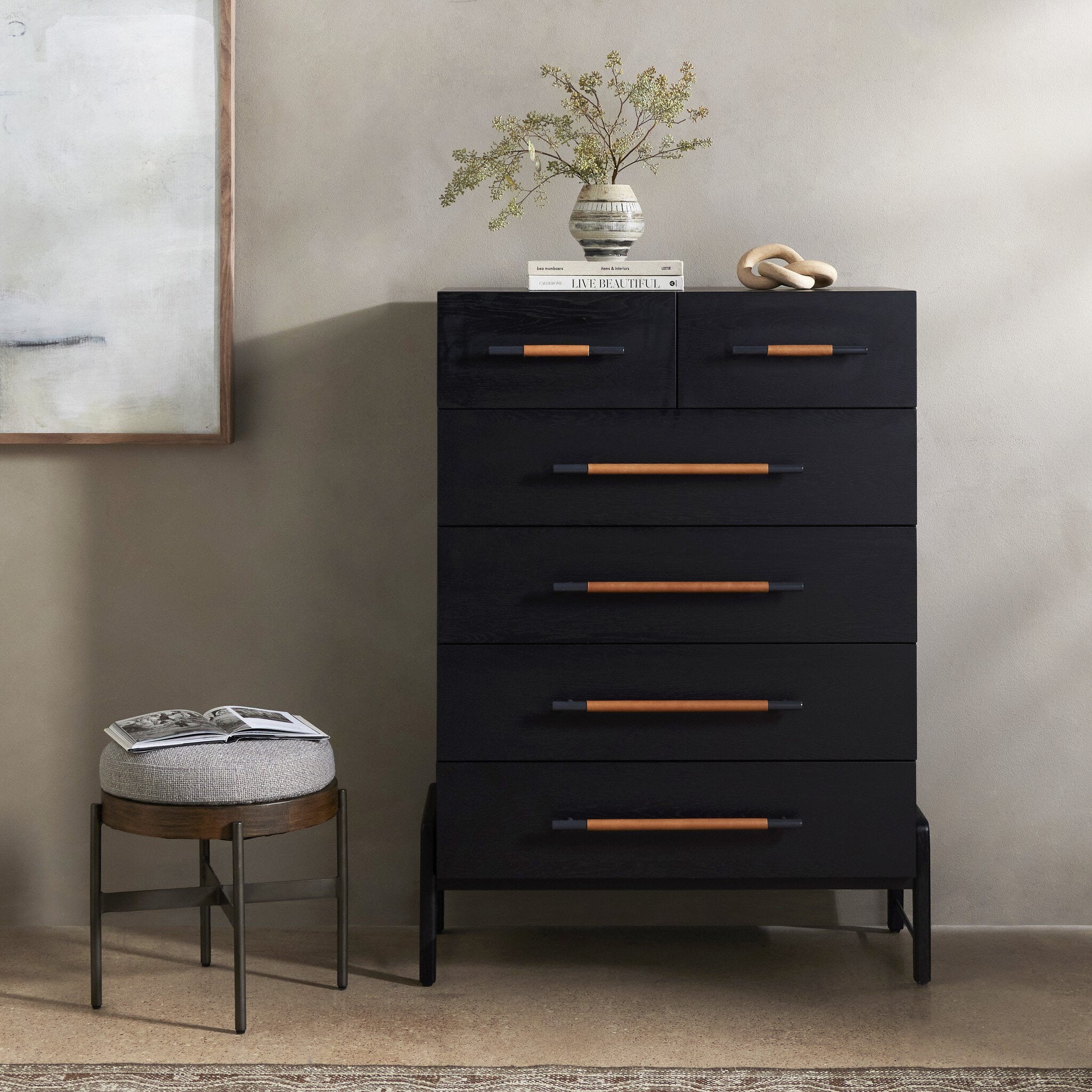 Rosedale 6 Drawer Tall Dresser, Ebony Oak Veneer