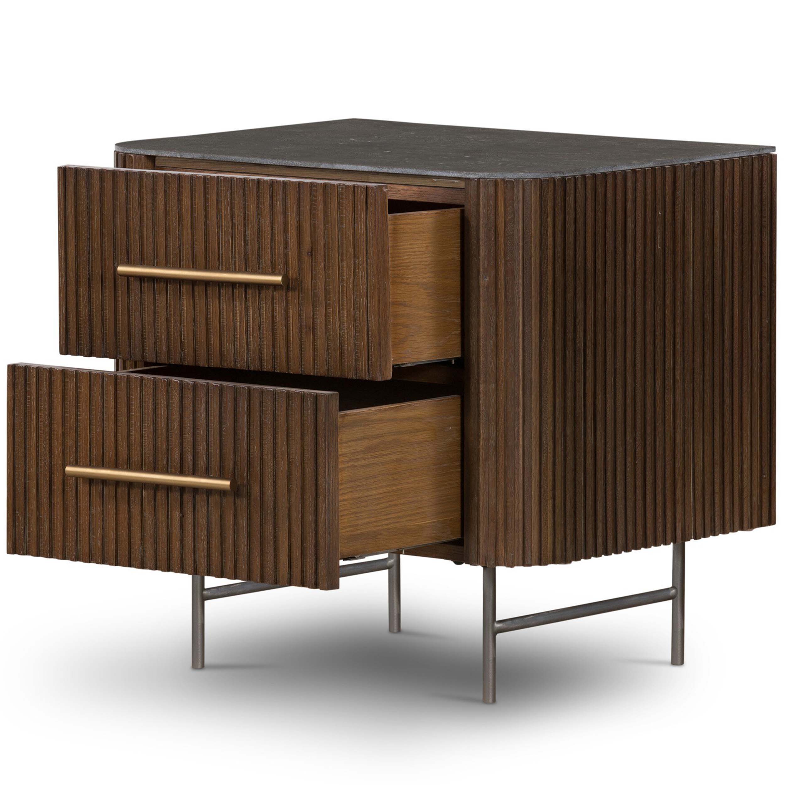 Fletcher Nightstand, Bluestone/Terra Brown Oak Venner