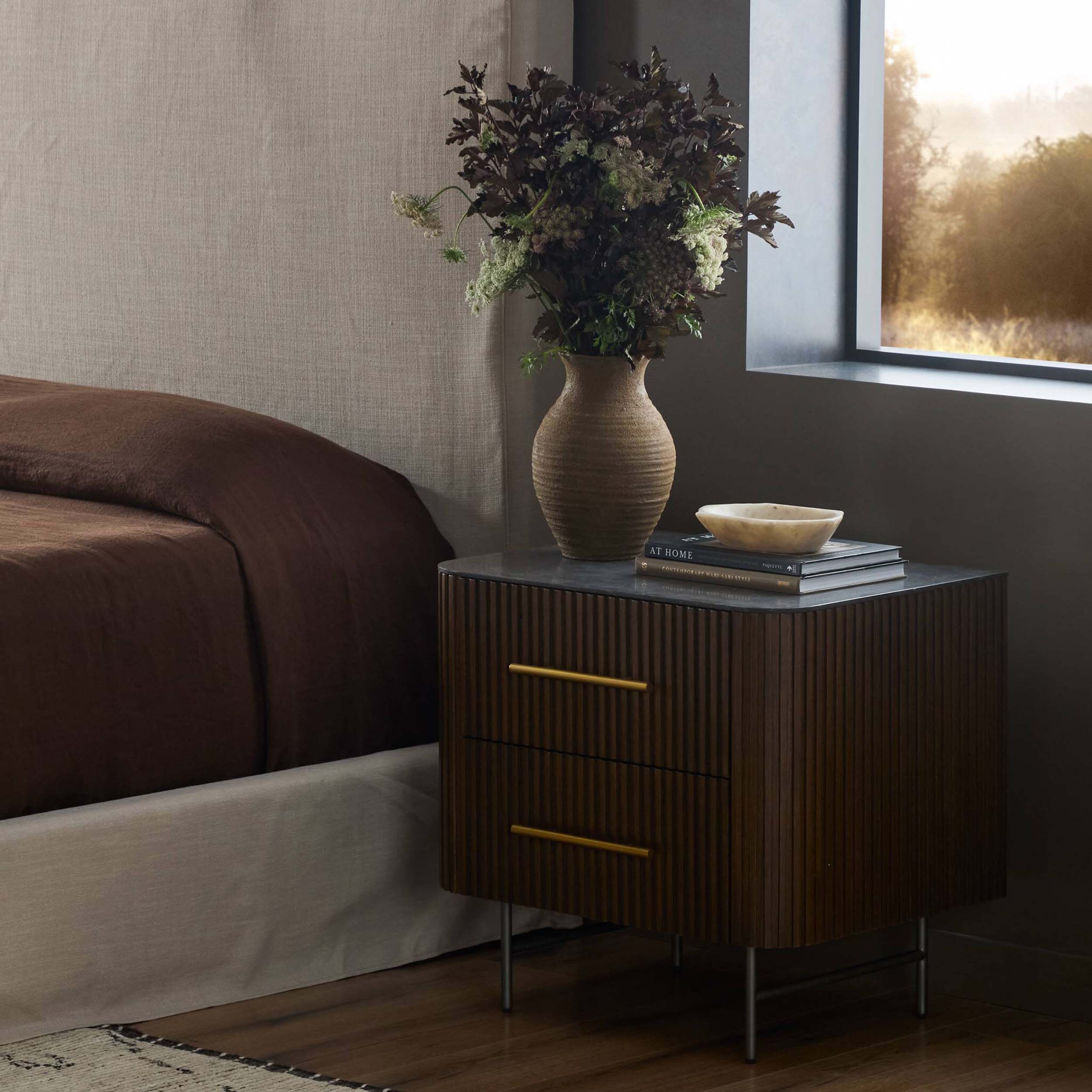 Fletcher Nightstand, Bluestone/Terra Brown Oak Venner