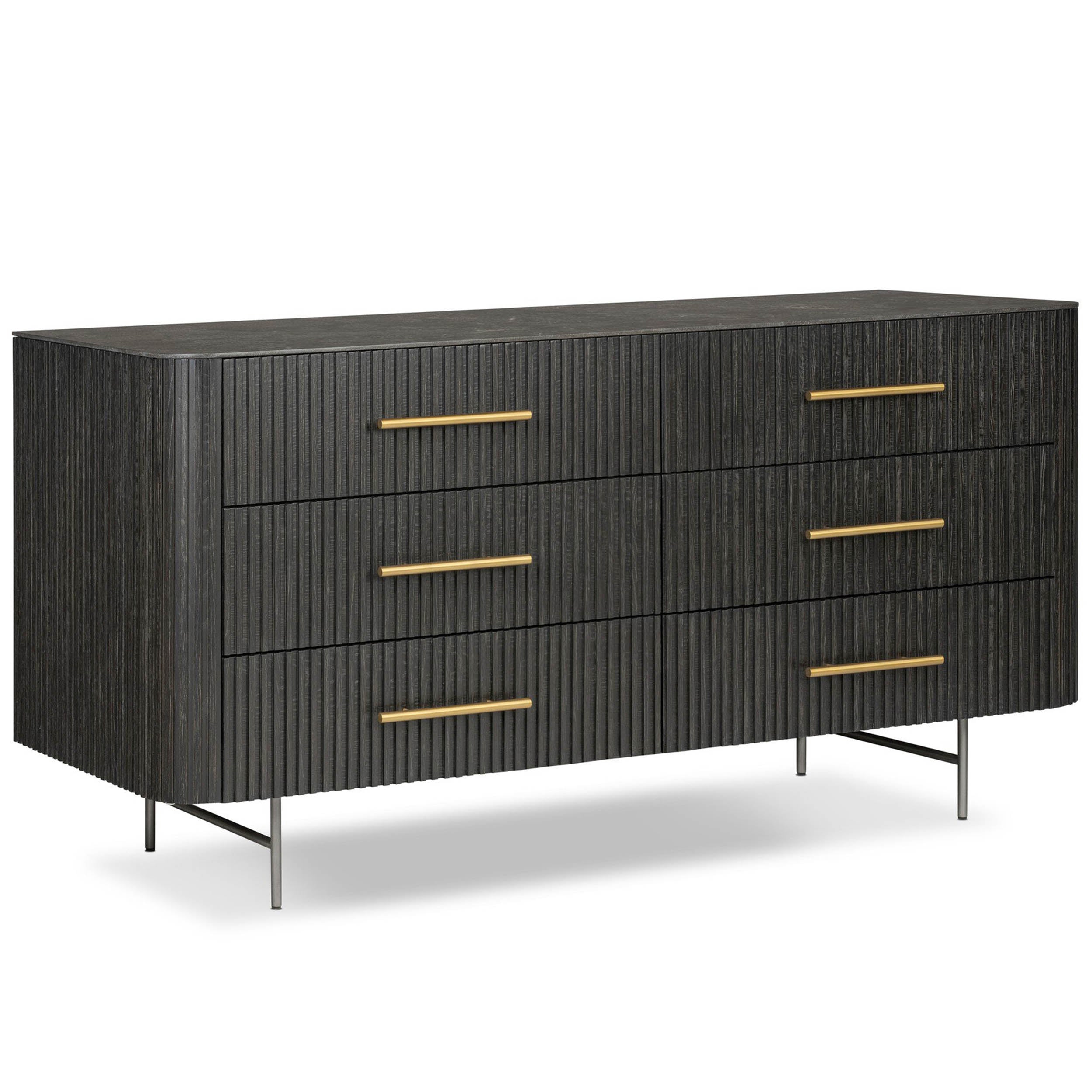 Fletcher 6 Drawer Dresser, Distressed Black