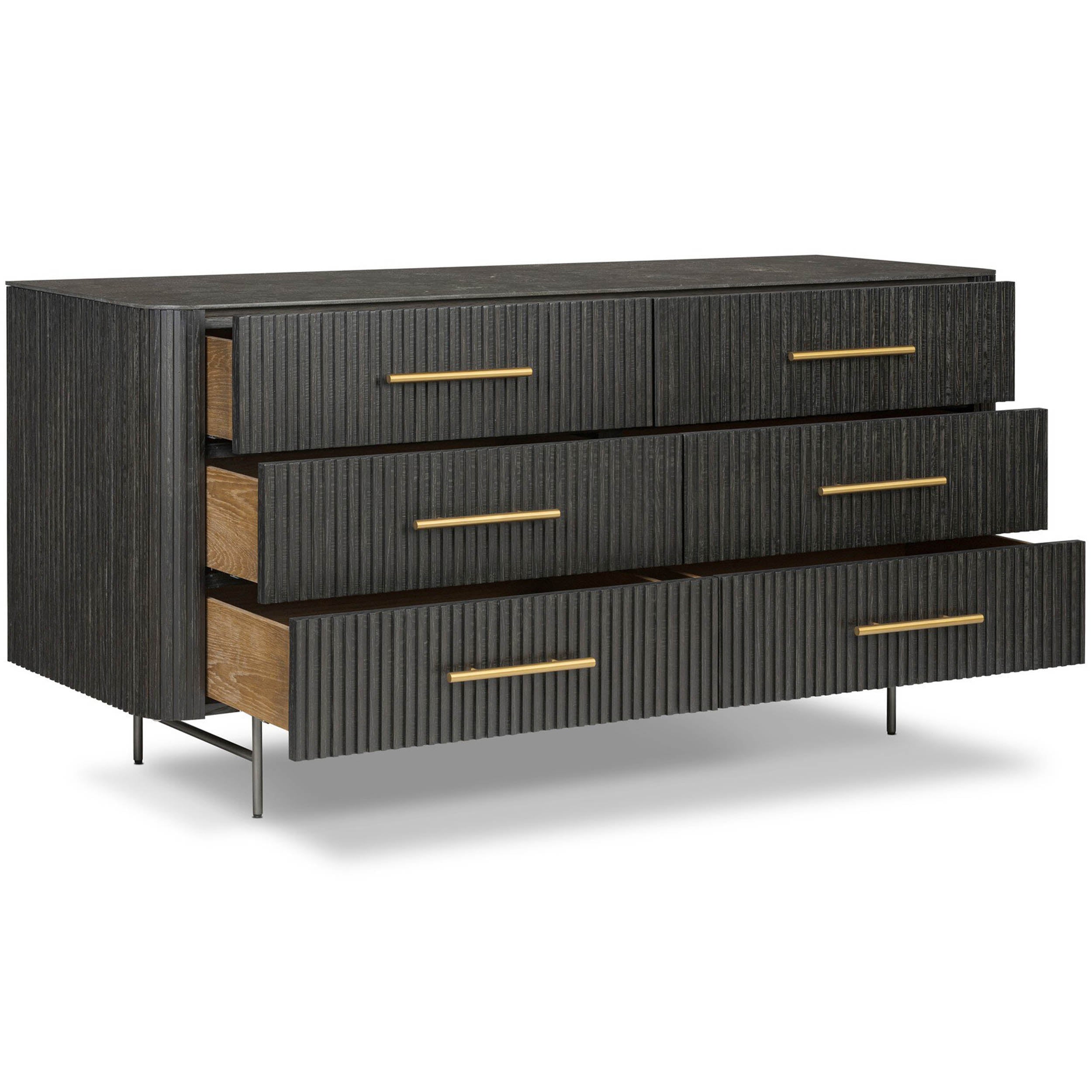 Fletcher 6 Drawer Dresser, Distressed Black