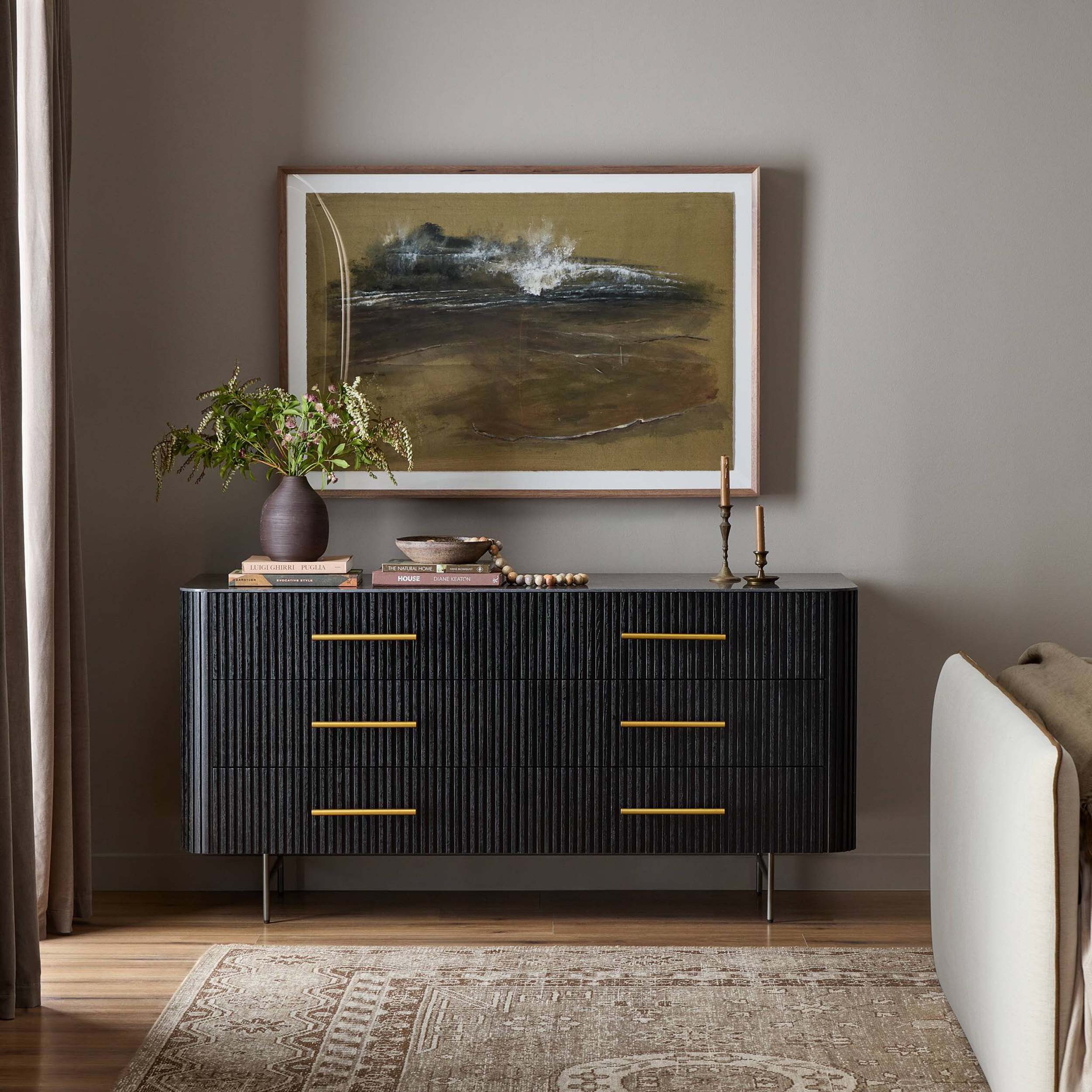 Fletcher 6 Drawer Dresser, Distressed Black