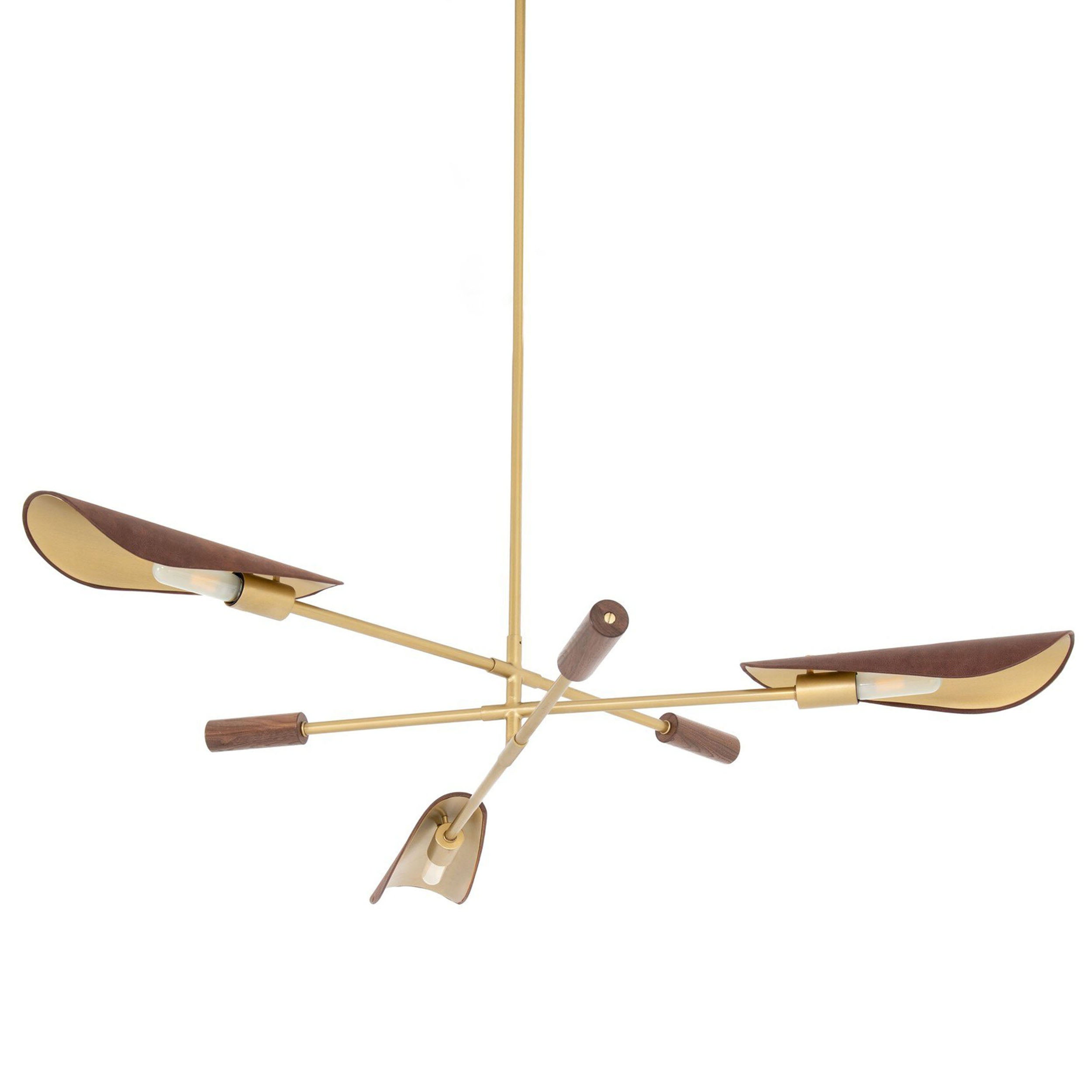 Astrid Chandelier, Antique Brass, Dark Brown Leather