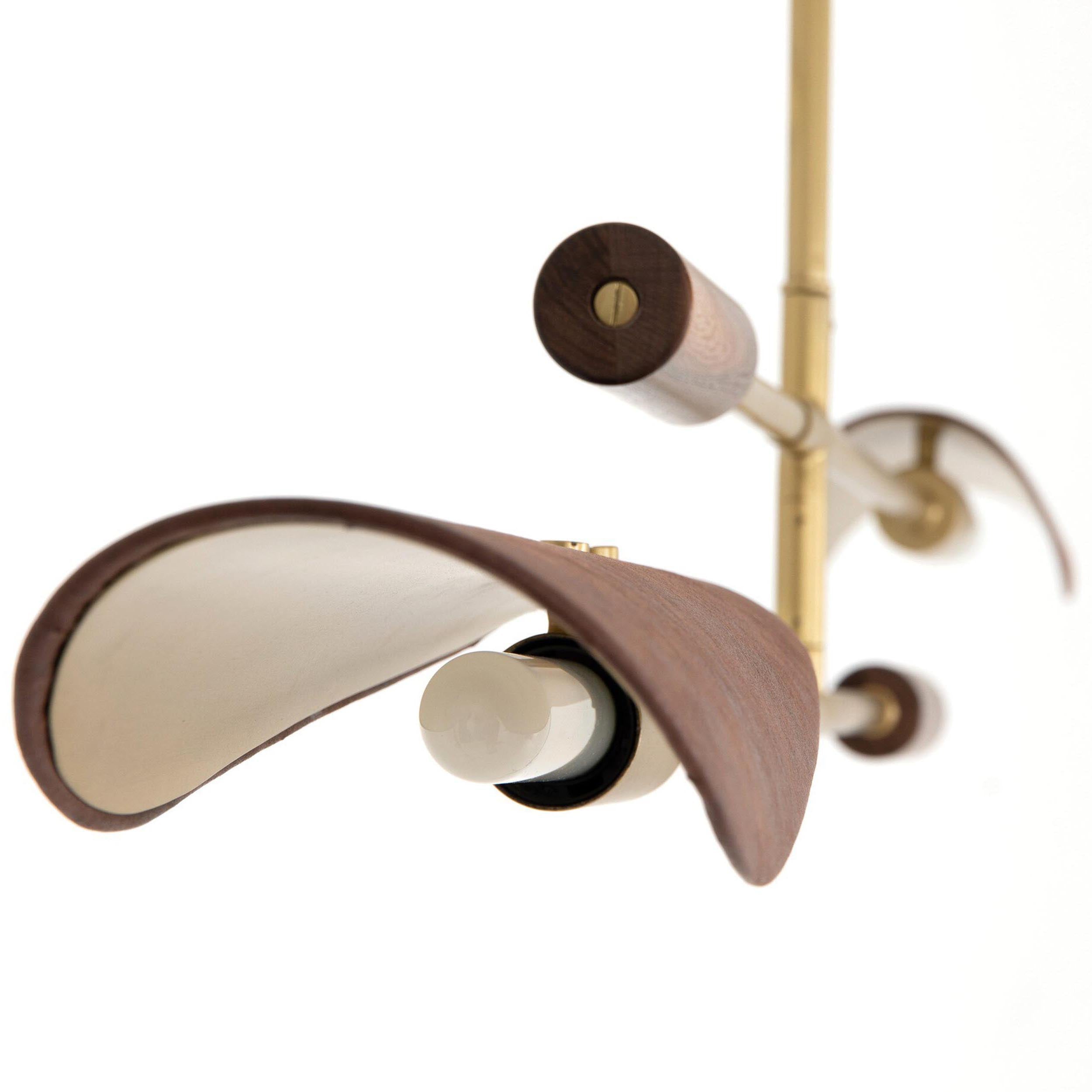 Astrid Chandelier, Antique Brass, Dark Brown Leather