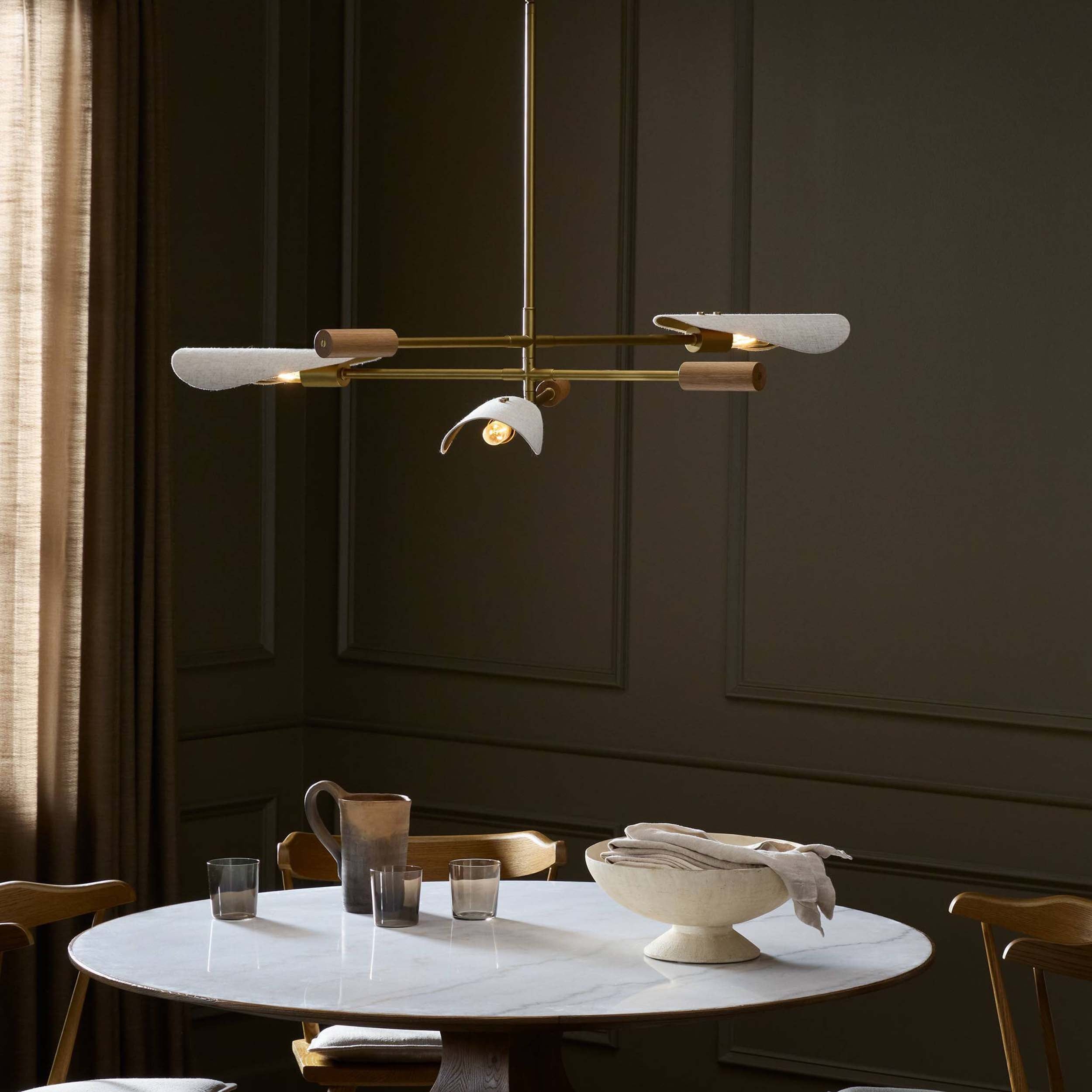 Astrid Chandelier, Antique Brass, Flax Linen
