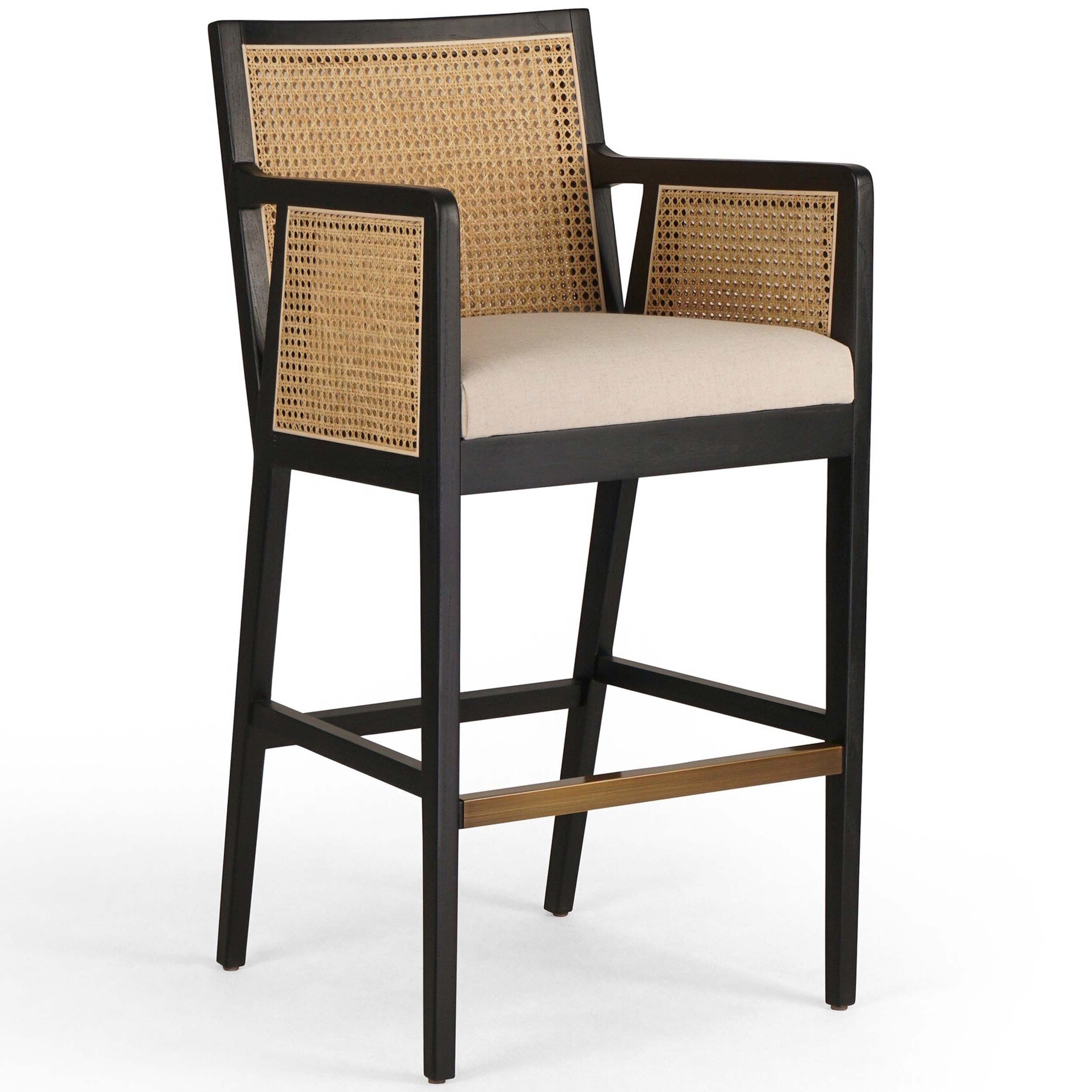 Antonia Cane Bar + Counter Stool, Savile Flax, Brushed Ebony