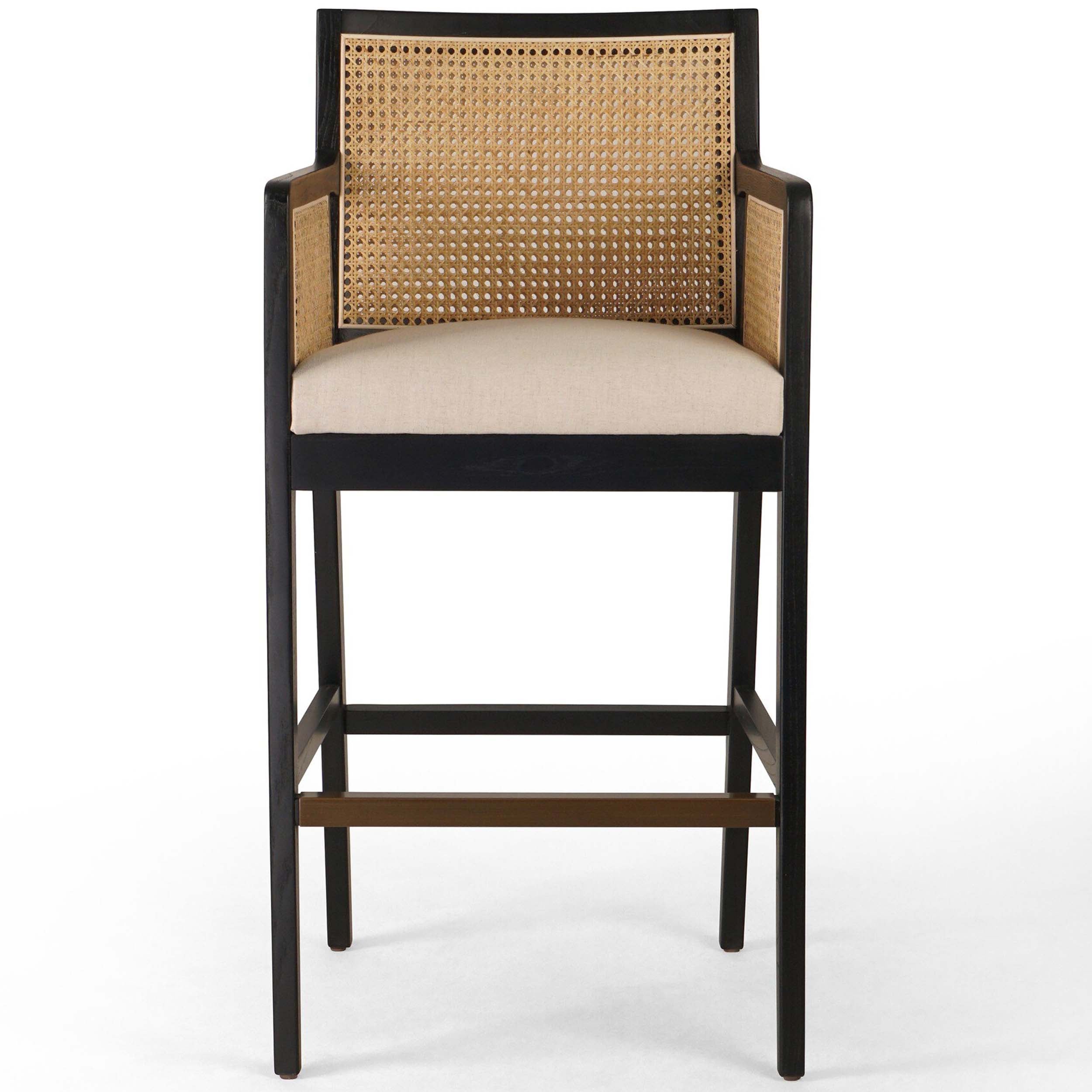 Antonia Cane Bar + Counter Stool, Savile Flax, Brushed Ebony