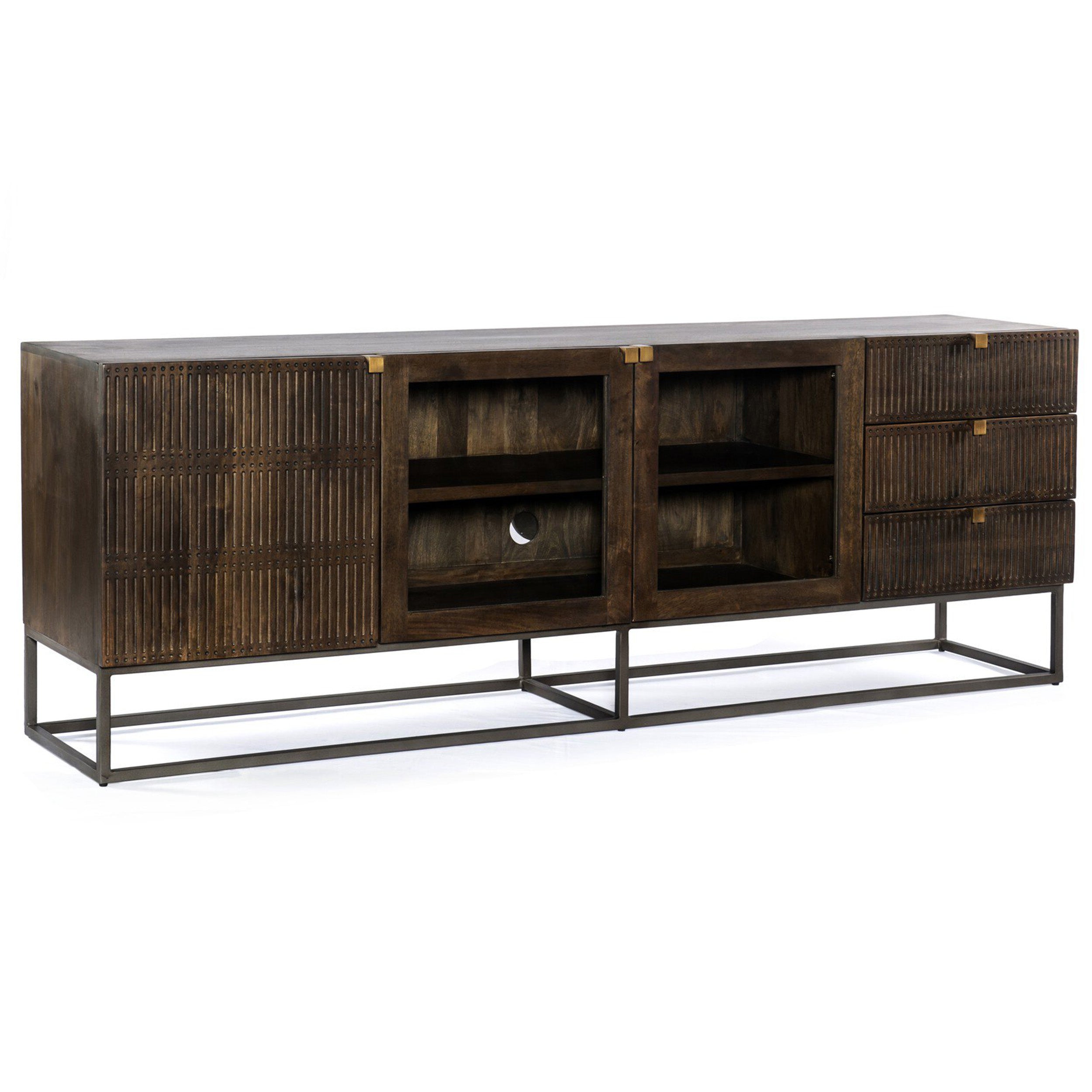 Kelby Media Console, Carved Vintage Brown