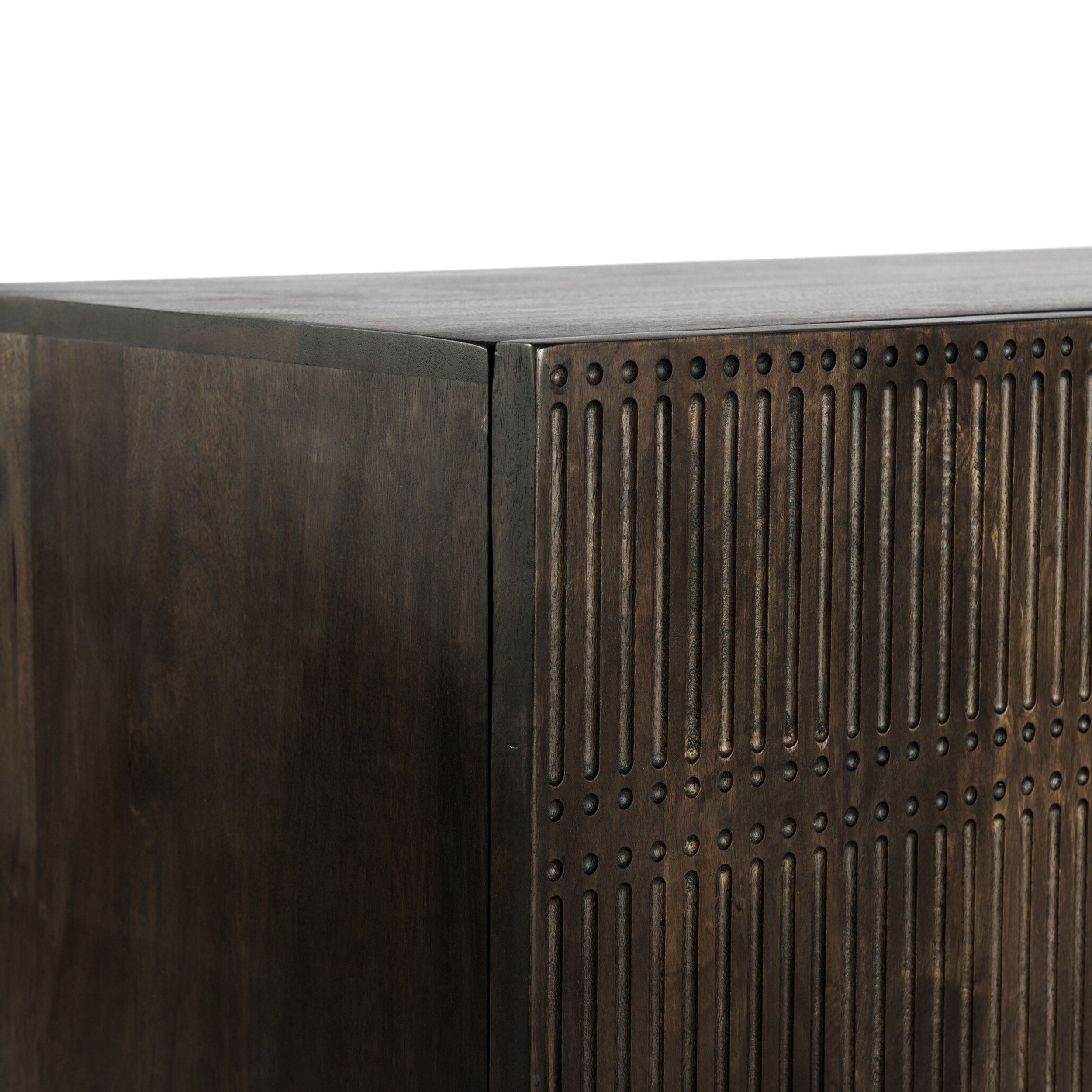 Kelby Media Console, Carved Vintage Brown