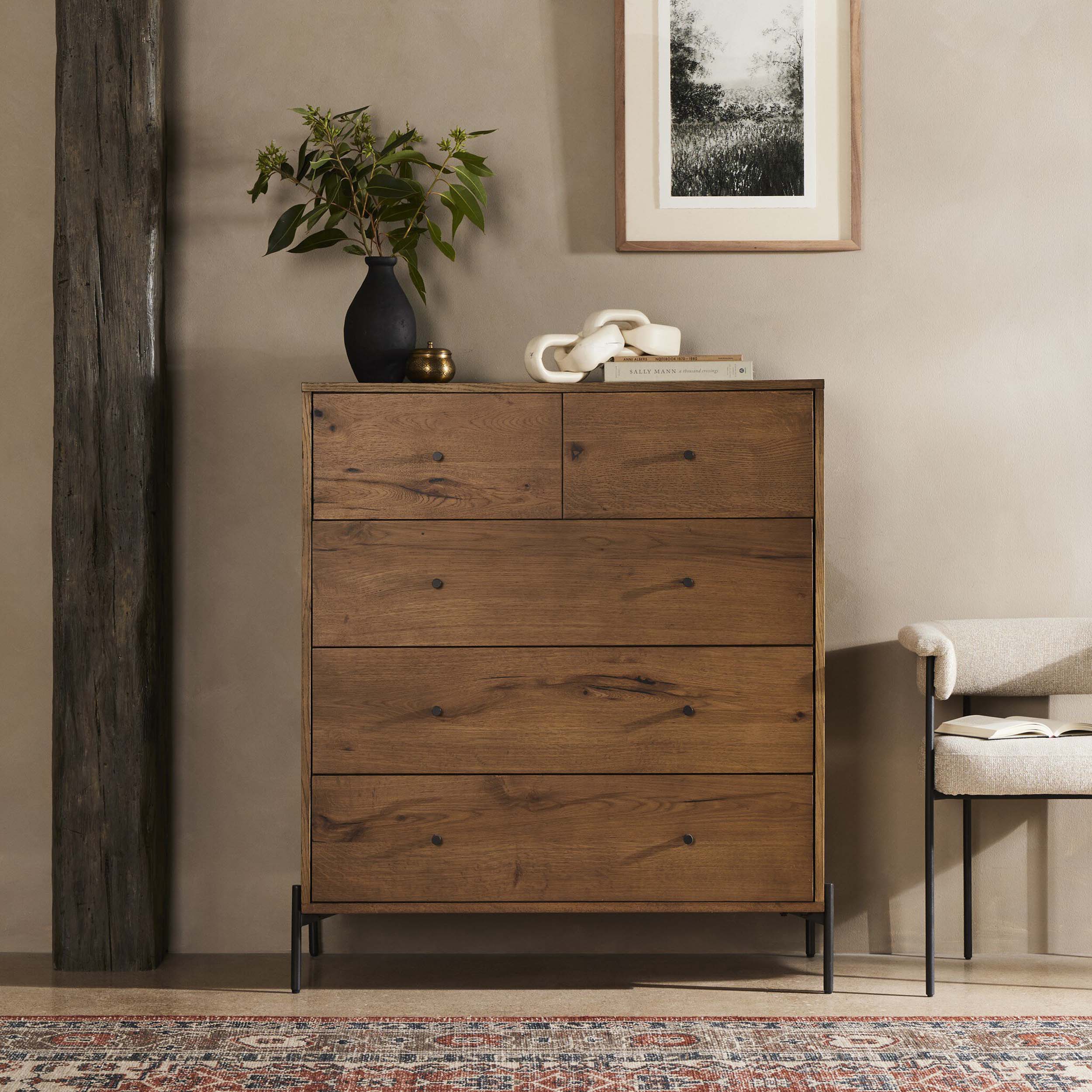 Eaton 5 Drawer Dresser, Amber Oak Resin