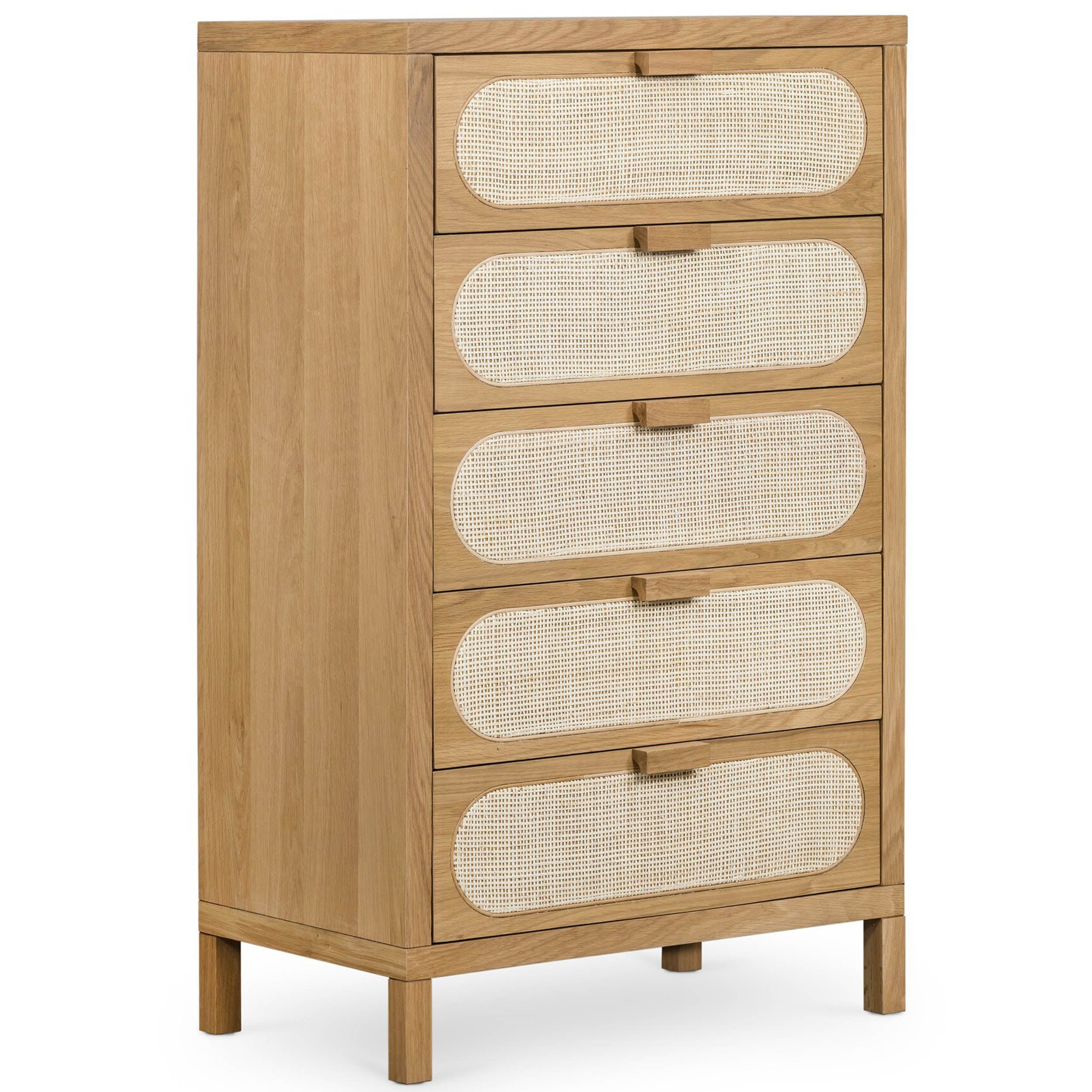 Allegra 5 Drawer Dresser, Light Natural Cane