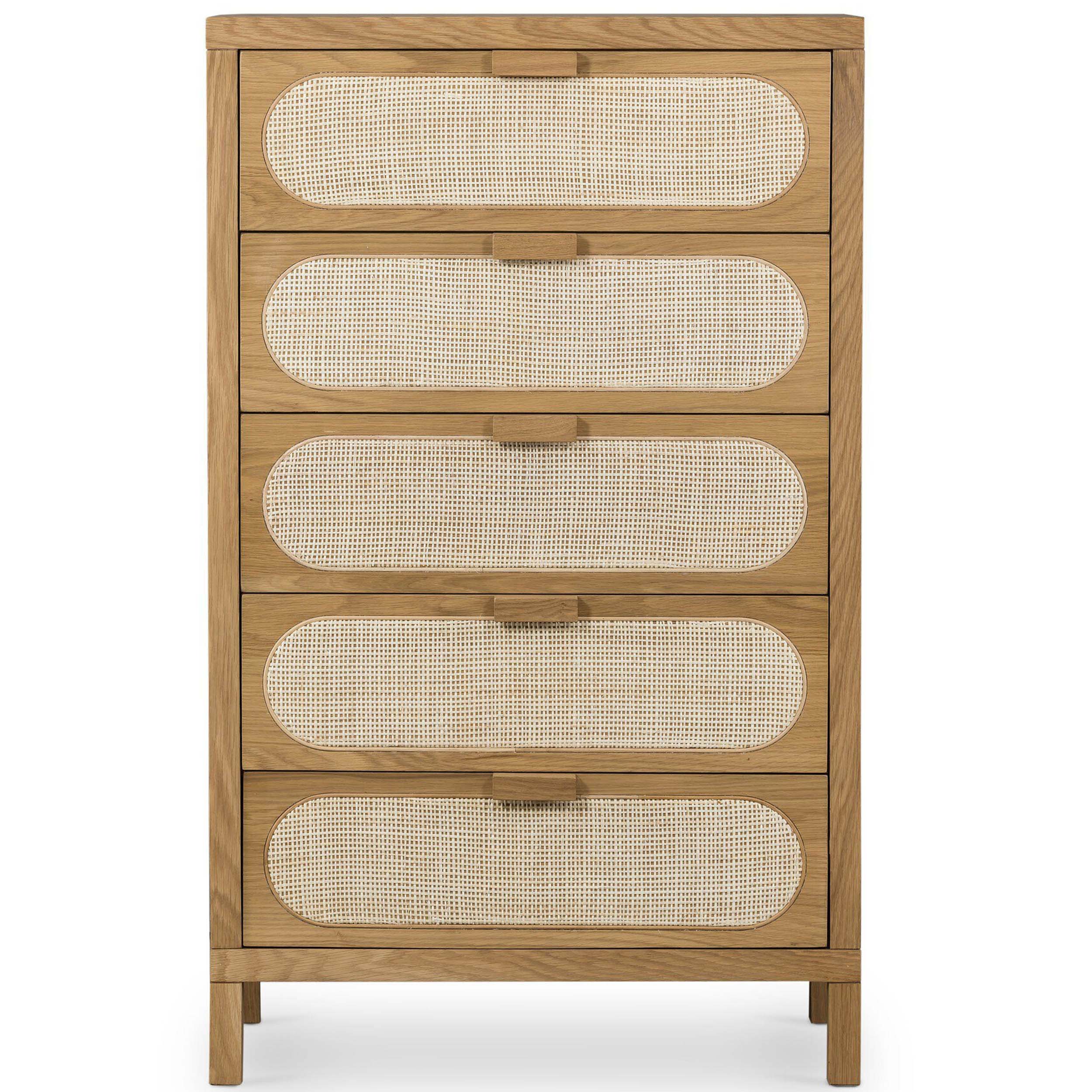 Allegra 5 Drawer Dresser, Light Natural Cane
