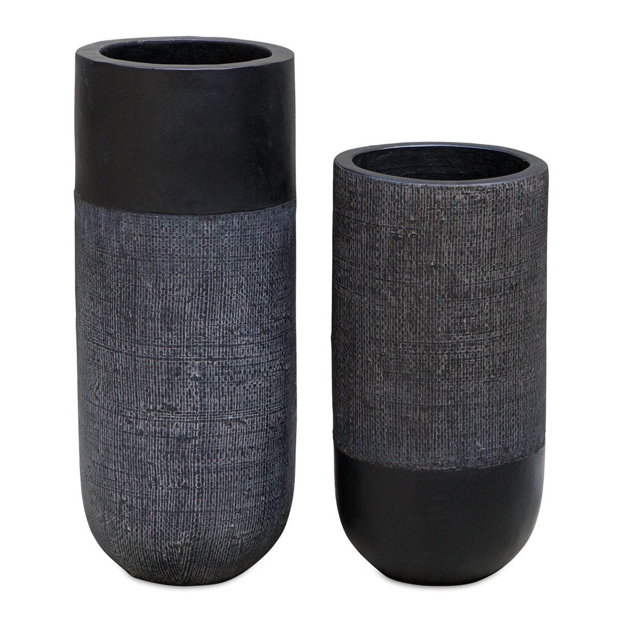 Woven Shadow Vases, Black, Set of 2