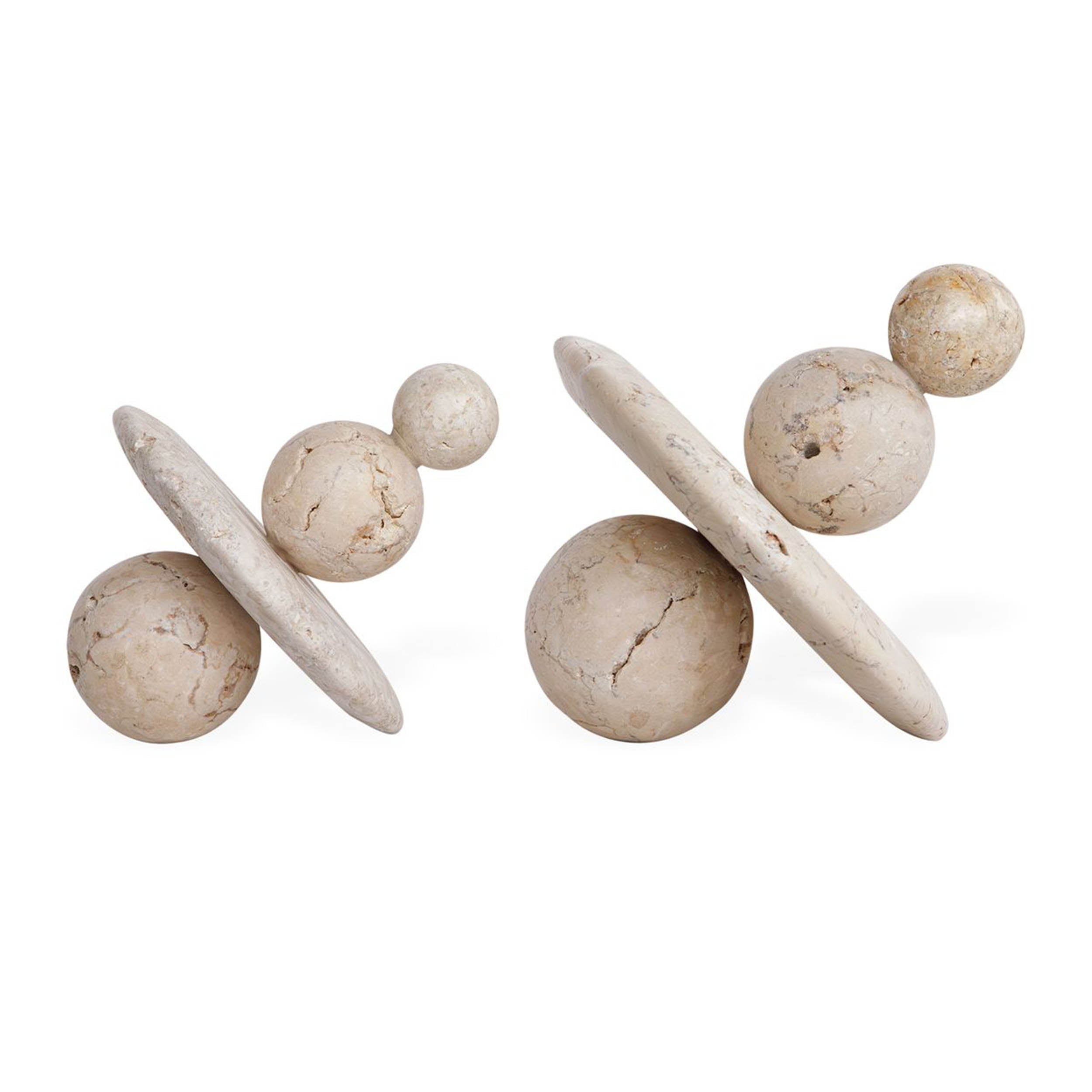 Quarried Stone Indoor-Outdoor Sculptures, White, Set of 2