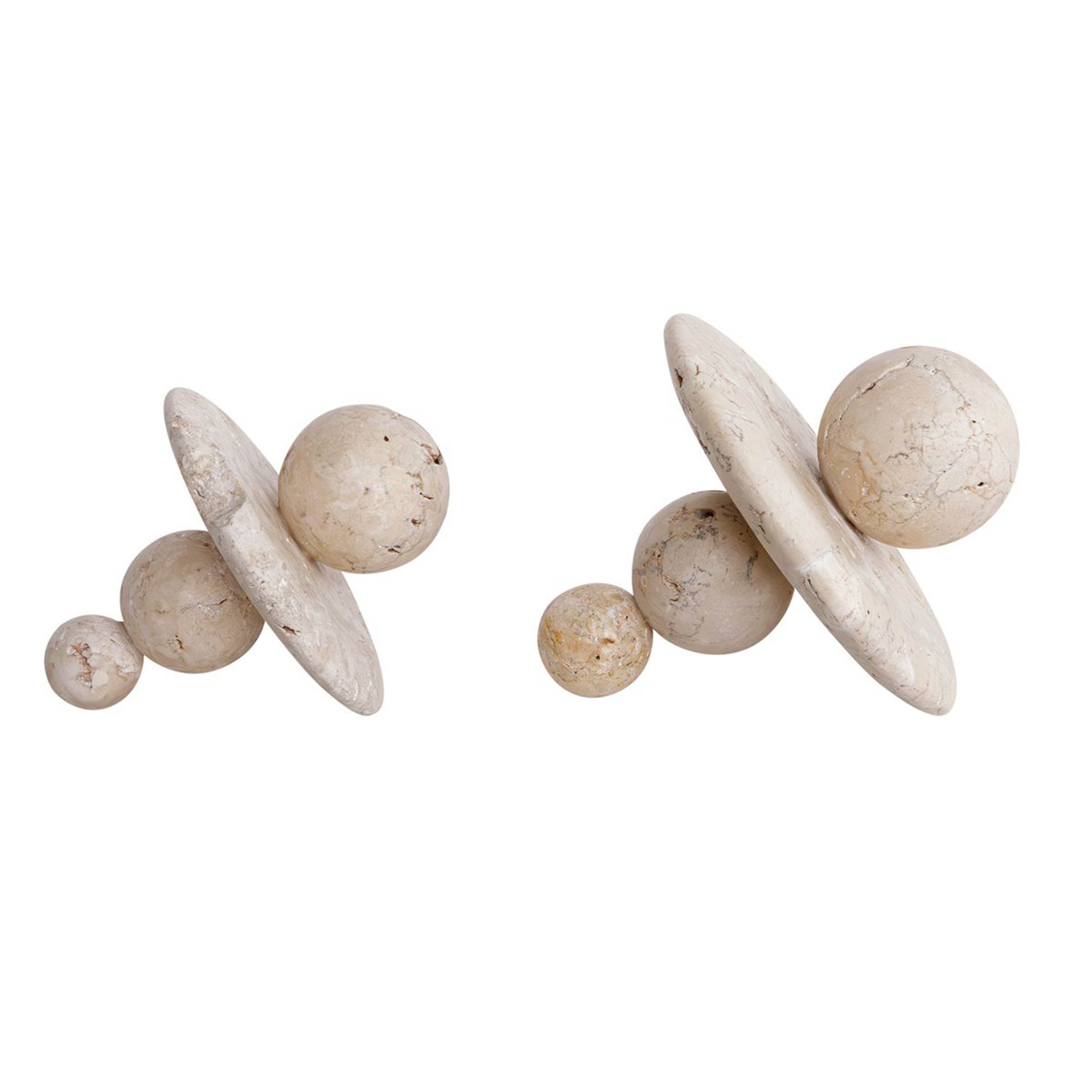 Quarried Stone Indoor-Outdoor Sculptures, White, Set of 2