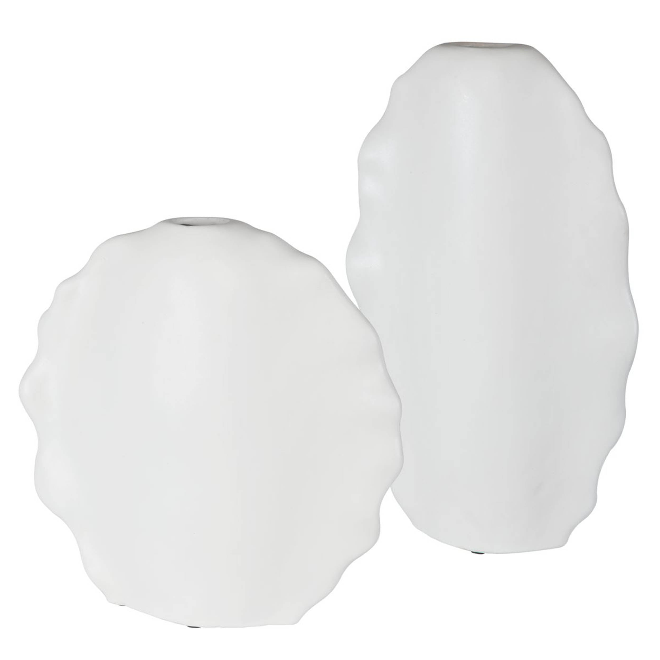Ruffled Feathers Indoor-Outdoor Vases, White, Set of 2