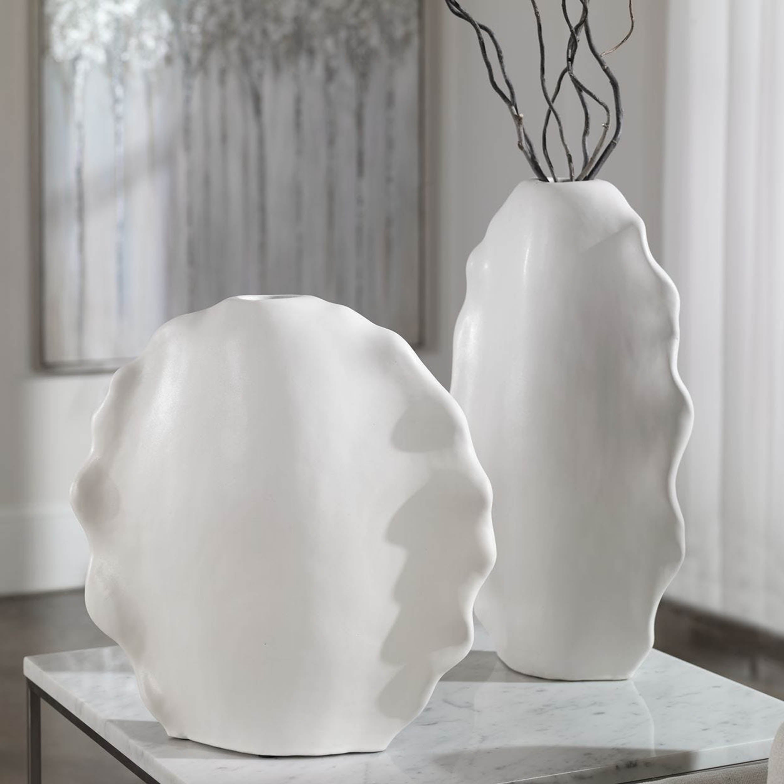 Ruffled Feathers Indoor-Outdoor Vases, White, Set of 2