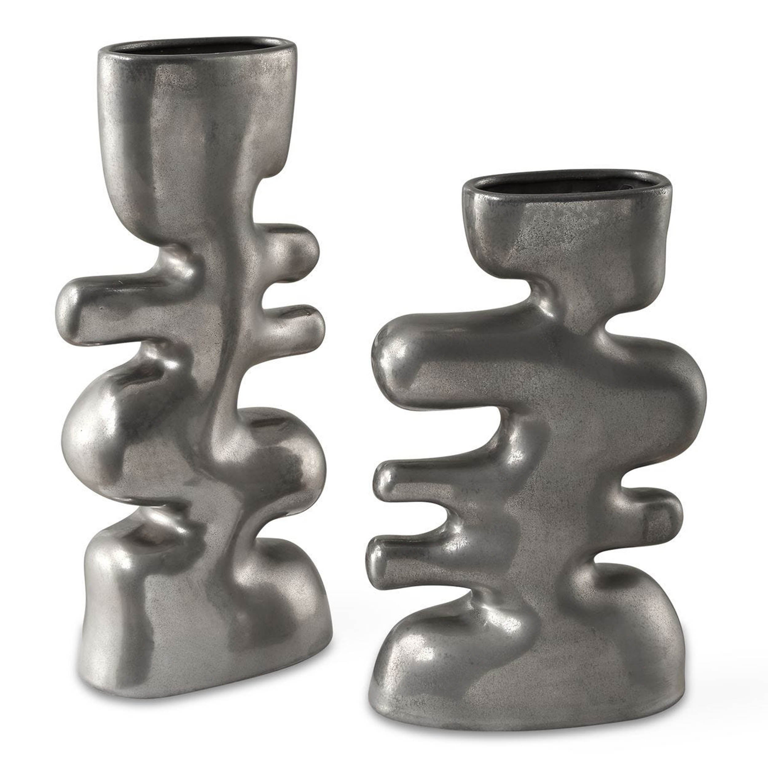 Free Flowing Vases, Nickel, Set of 2
