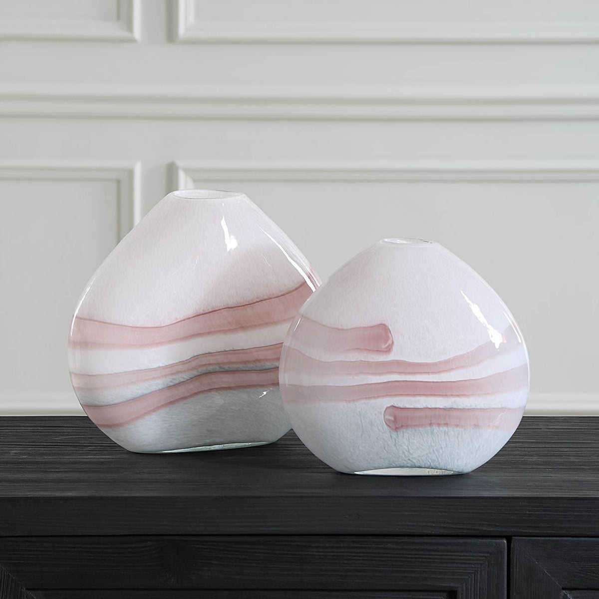 Blush Swirl Vases, White/Pink, Set of 2 – close-up view