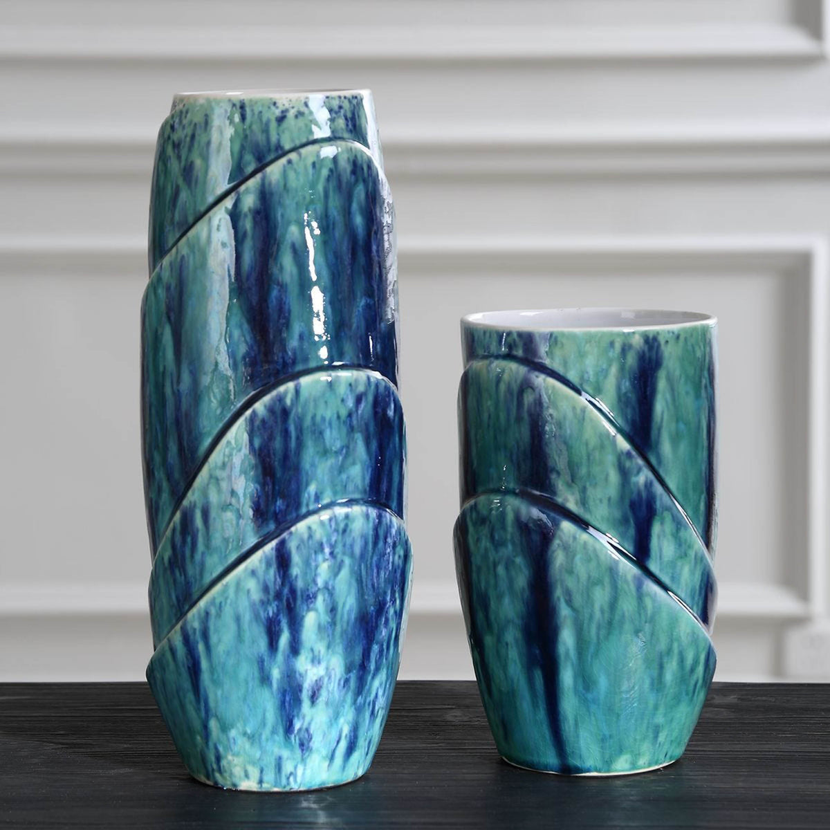 Tranquil Duo Vases, Blue, Set of 2 – styled in a room setting